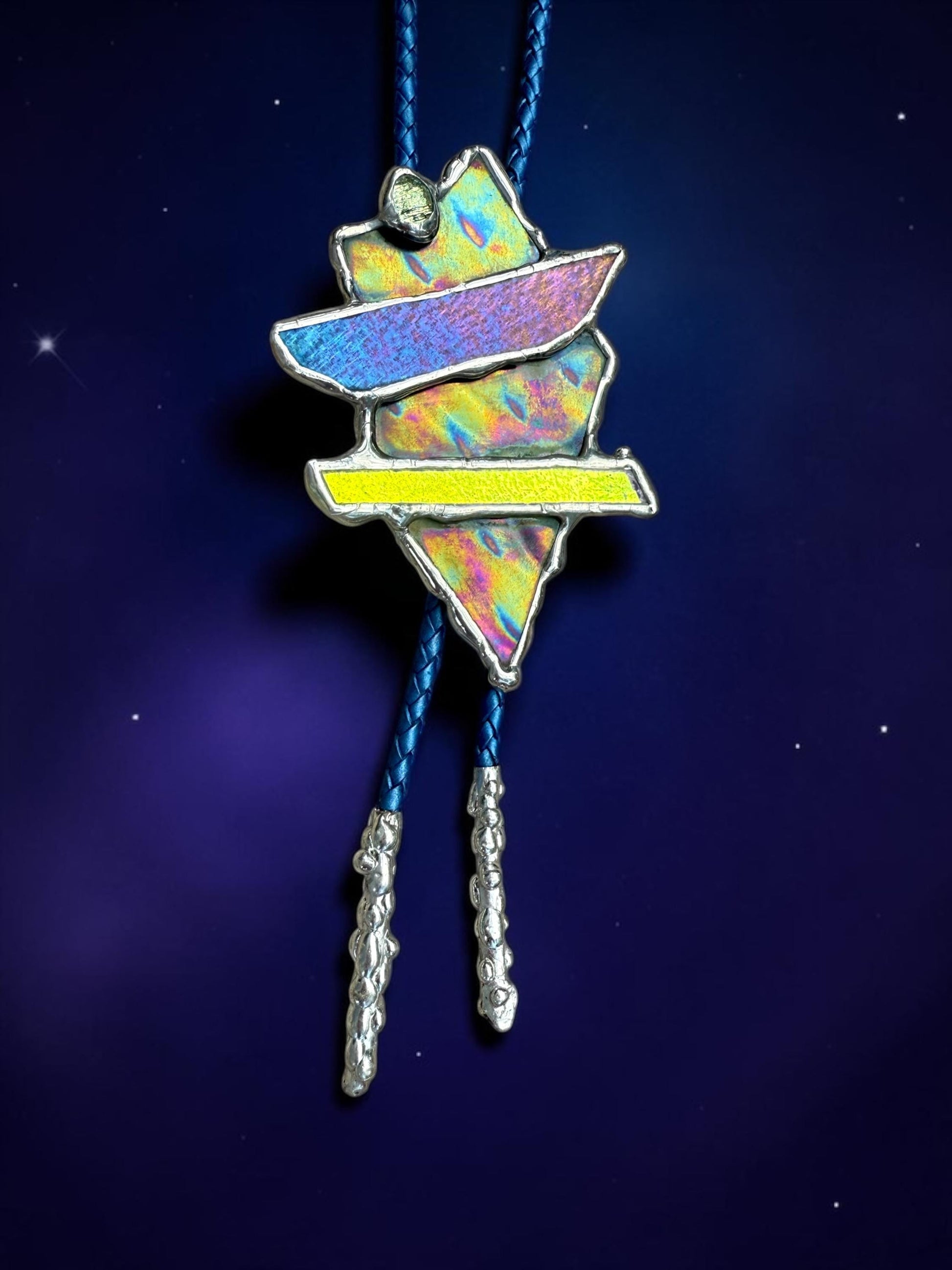 Brutalist Stained Glass Bolo Tie – Handmade Western Necklace | Whimsical Jewelry for Festival Fashion and Celestial Cowboy Vibes