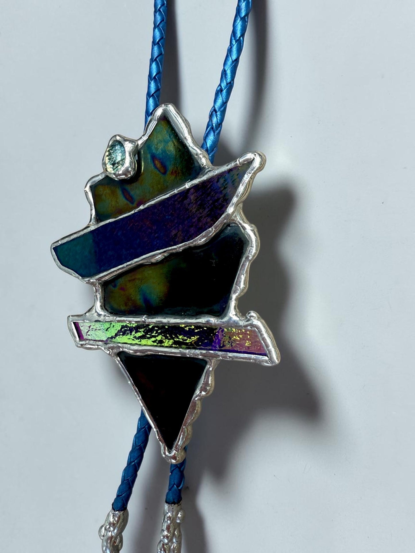 Brutalist Stained Glass Bolo Tie – Handmade Western Necklace | Whimsical Jewelry for Festival Fashion and Celestial Cowboy Vibes