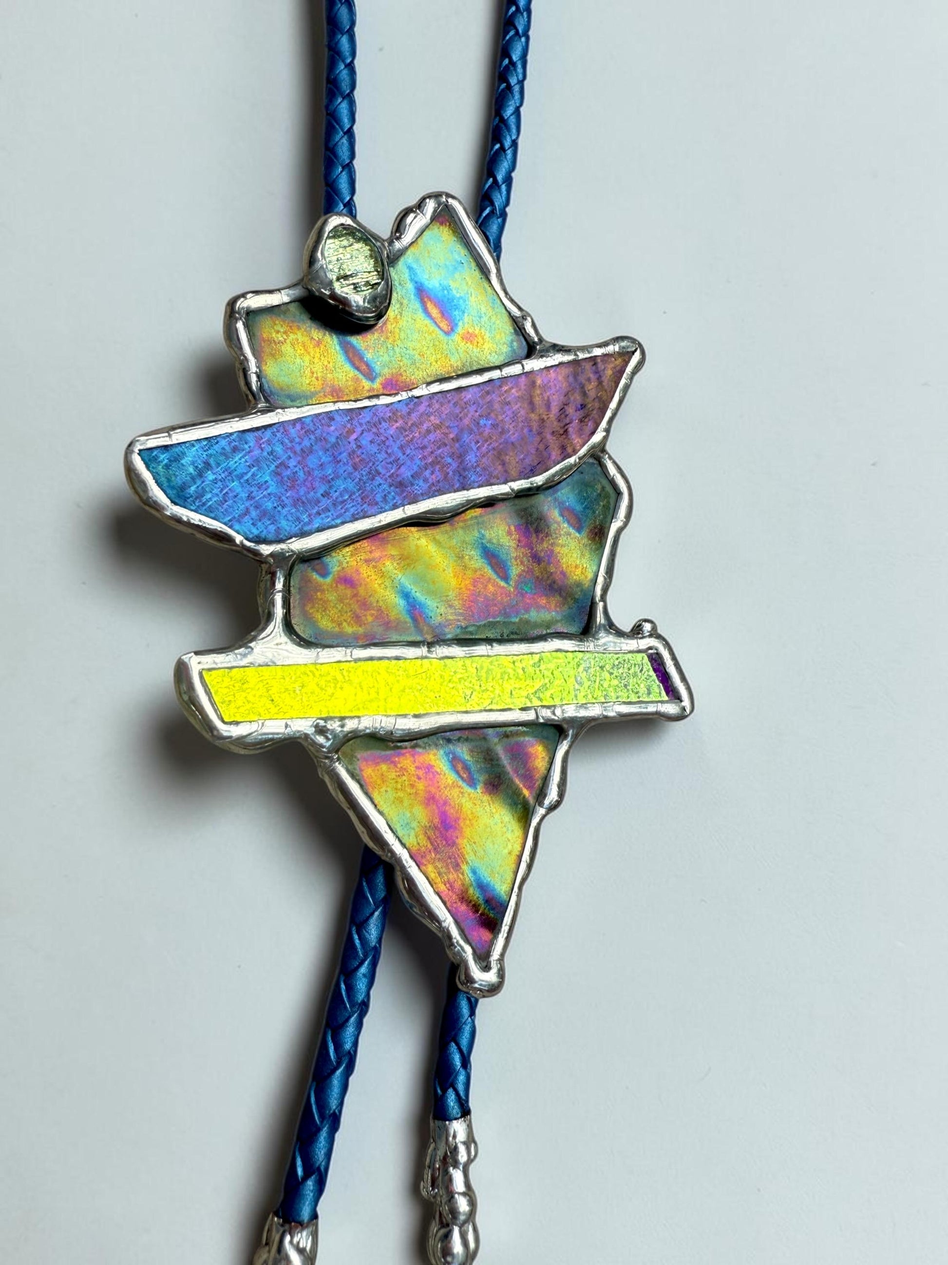 Brutalist Stained Glass Bolo Tie – Handmade Western Necklace | Whimsical Jewelry for Festival Fashion and Celestial Cowboy Vibes