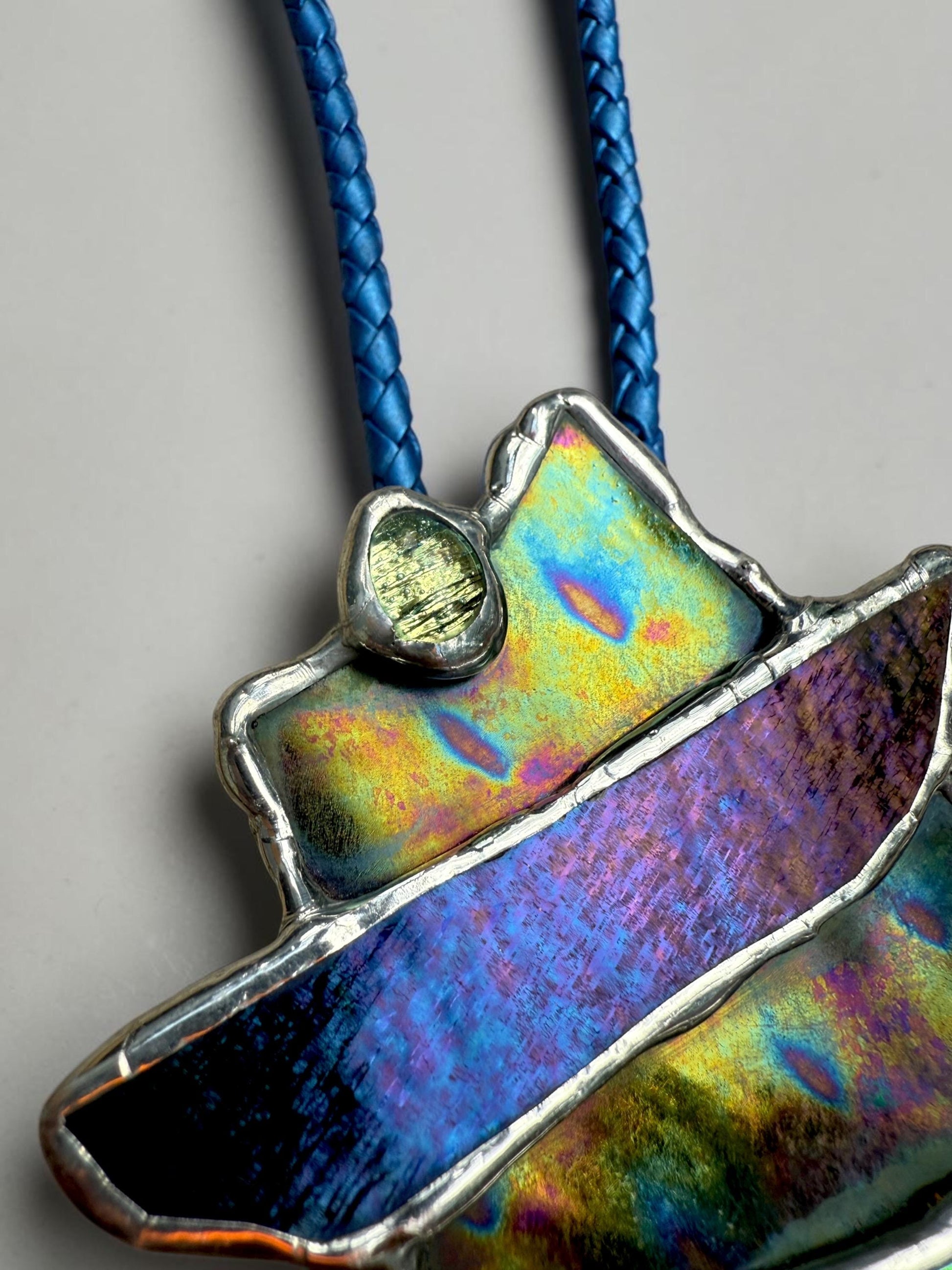 Brutalist Stained Glass Bolo Tie – Handmade Western Necklace | Whimsical Jewelry for Festival Fashion and Celestial Cowboy Vibes