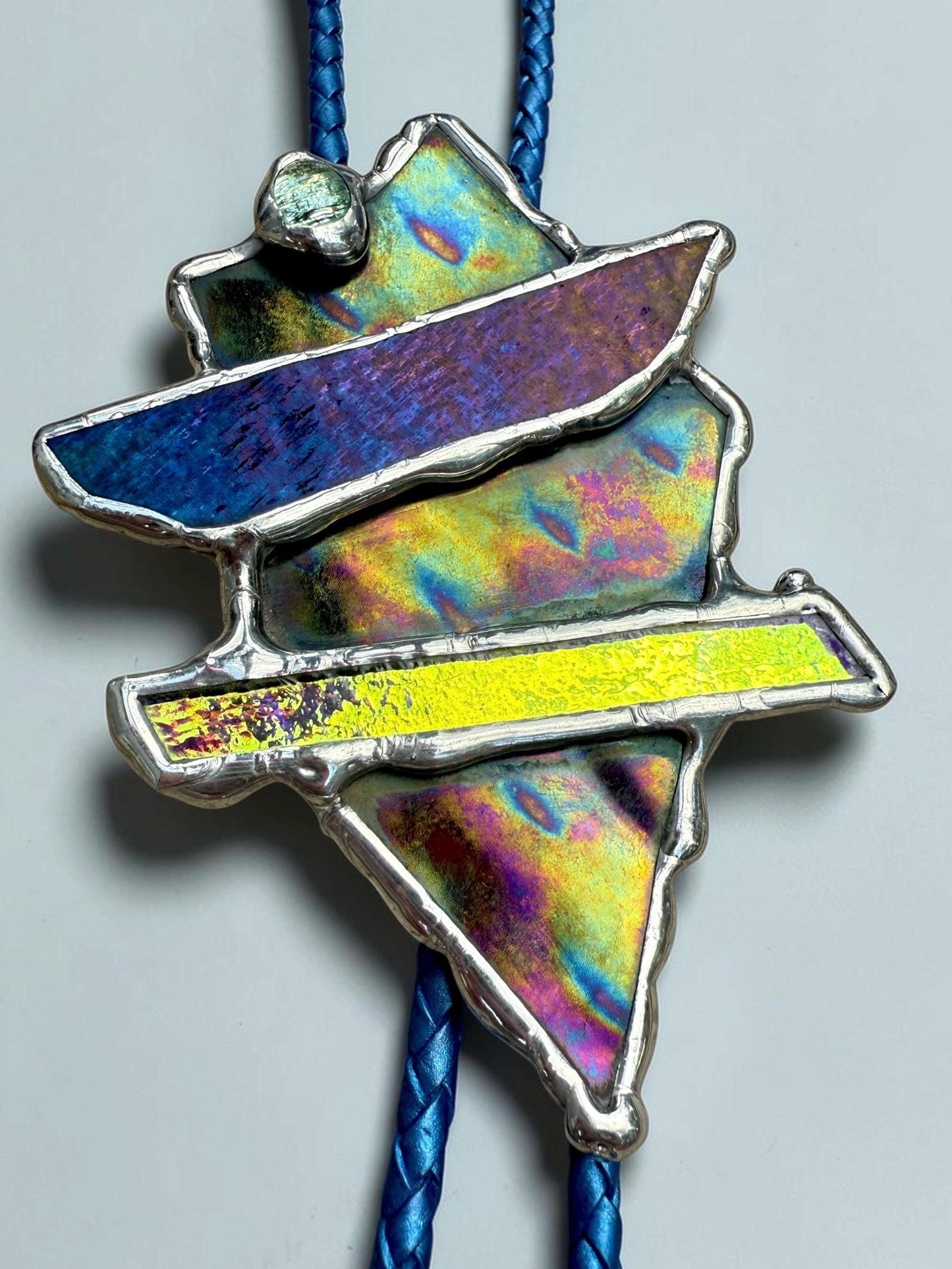 Brutalist Stained Glass Bolo Tie – Handmade Western Necklace | Whimsical Jewelry for Festival Fashion and Celestial Cowboy Vibes