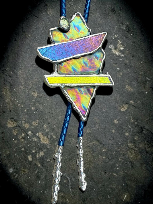 Brutalist Stained Glass Bolo Tie – Handmade Western Necklace | Whimsical Jewelry for Festival Fashion and Celestial Cowboy Vibes