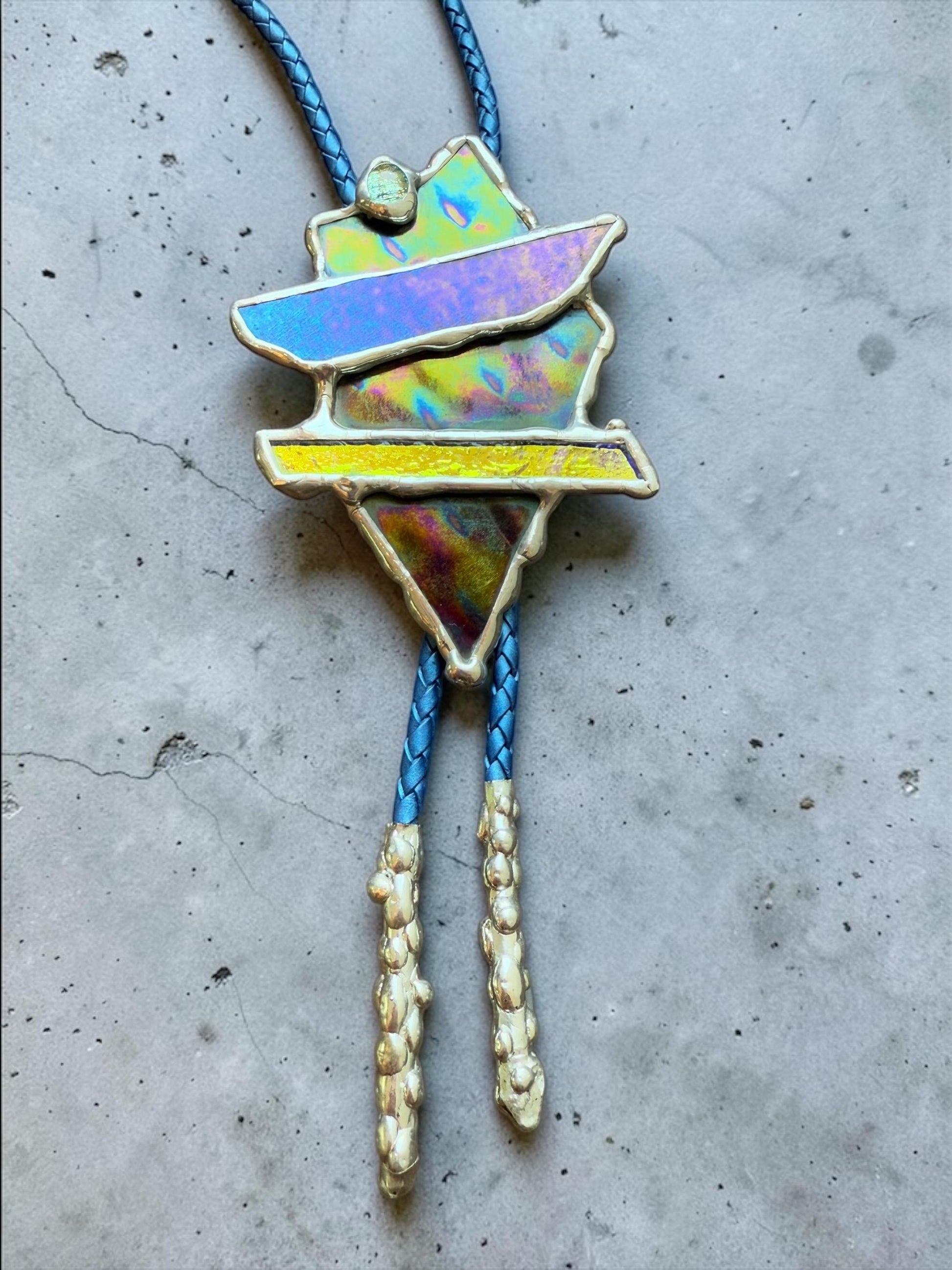 Brutalist Stained Glass Bolo Tie – Handmade Western Necklace | Whimsical Jewelry for Festival Fashion and Celestial Cowboy Vibes