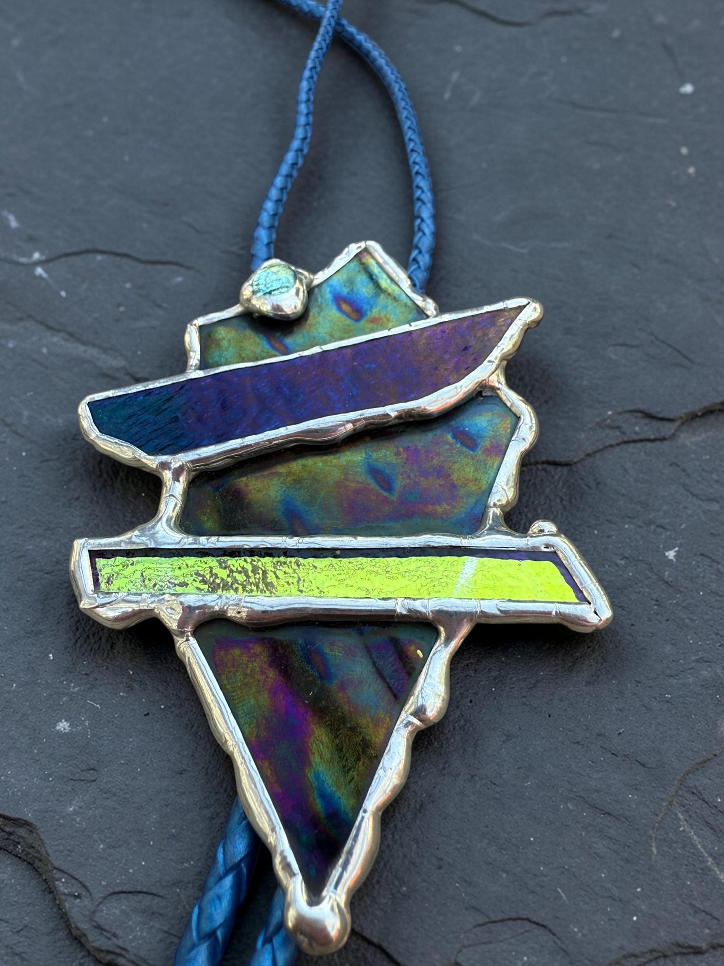 Brutalist Stained Glass Bolo Tie – Handmade Western Necklace | Whimsical Jewelry for Festival Fashion and Celestial Cowboy Vibes