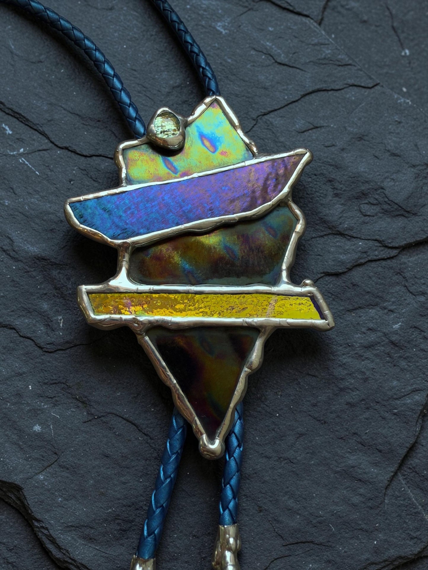 Brutalist Stained Glass Bolo Tie – Handmade Western Necklace | Whimsical Jewelry for Festival Fashion and Celestial Cowboy Vibes