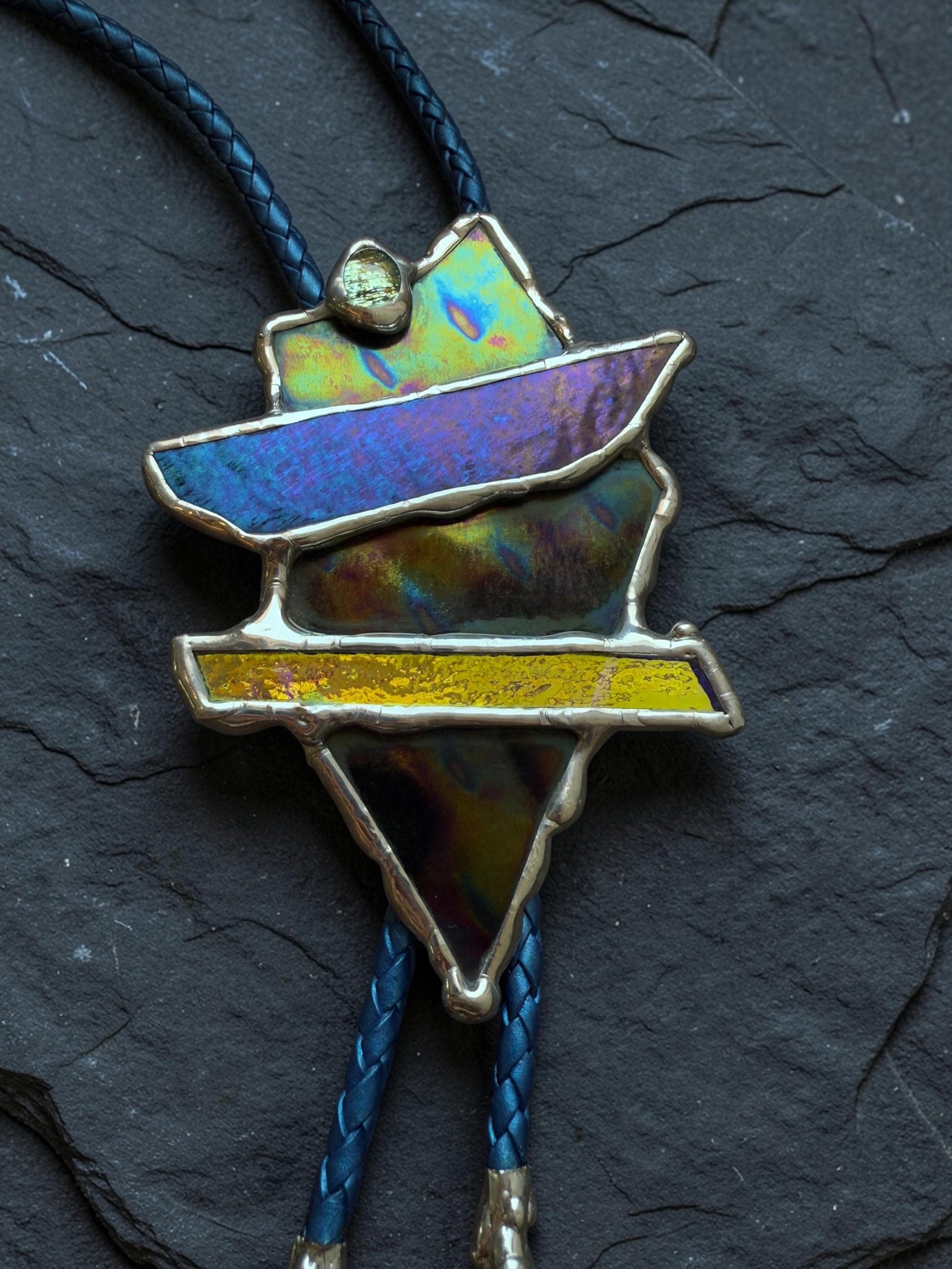 Brutalist Stained Glass Bolo Tie – Handmade Western Necklace | Whimsical Jewelry for Festival Fashion and Celestial Cowboy Vibes