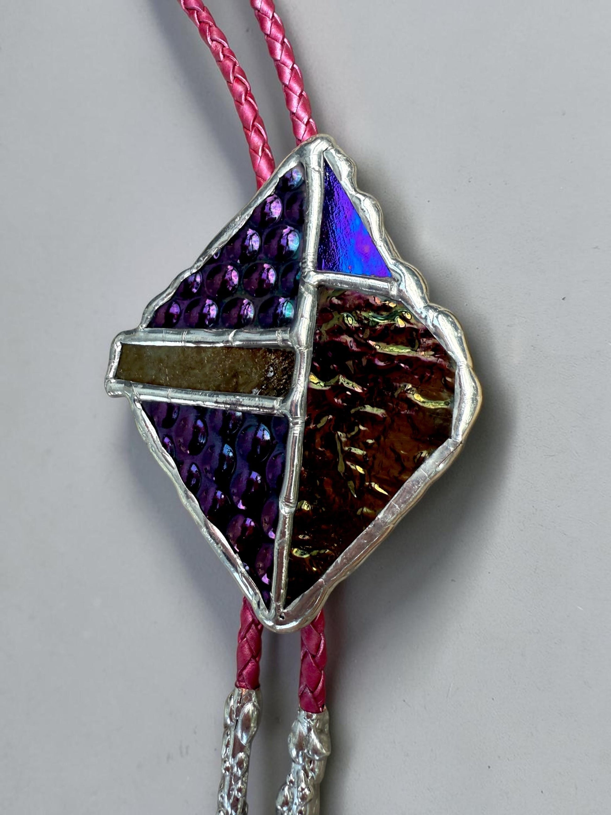 Brutalist Stained Glass Bolo Tie – Handmade Western Necklace | Whimsical Jewelry for Festival Fashion and Celestial Cowboy Vibes