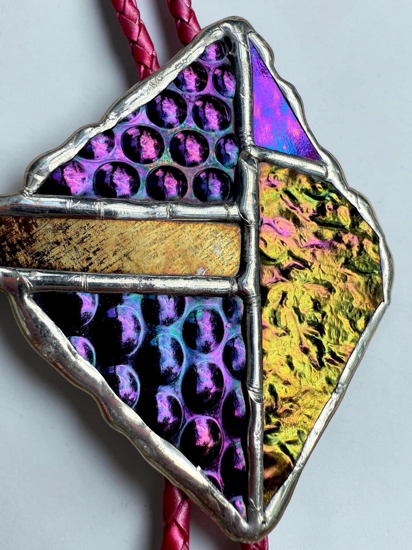 Brutalist Stained Glass Bolo Tie – Handmade Western Necklace | Whimsical Jewelry for Festival Fashion and Celestial Cowboy Vibes