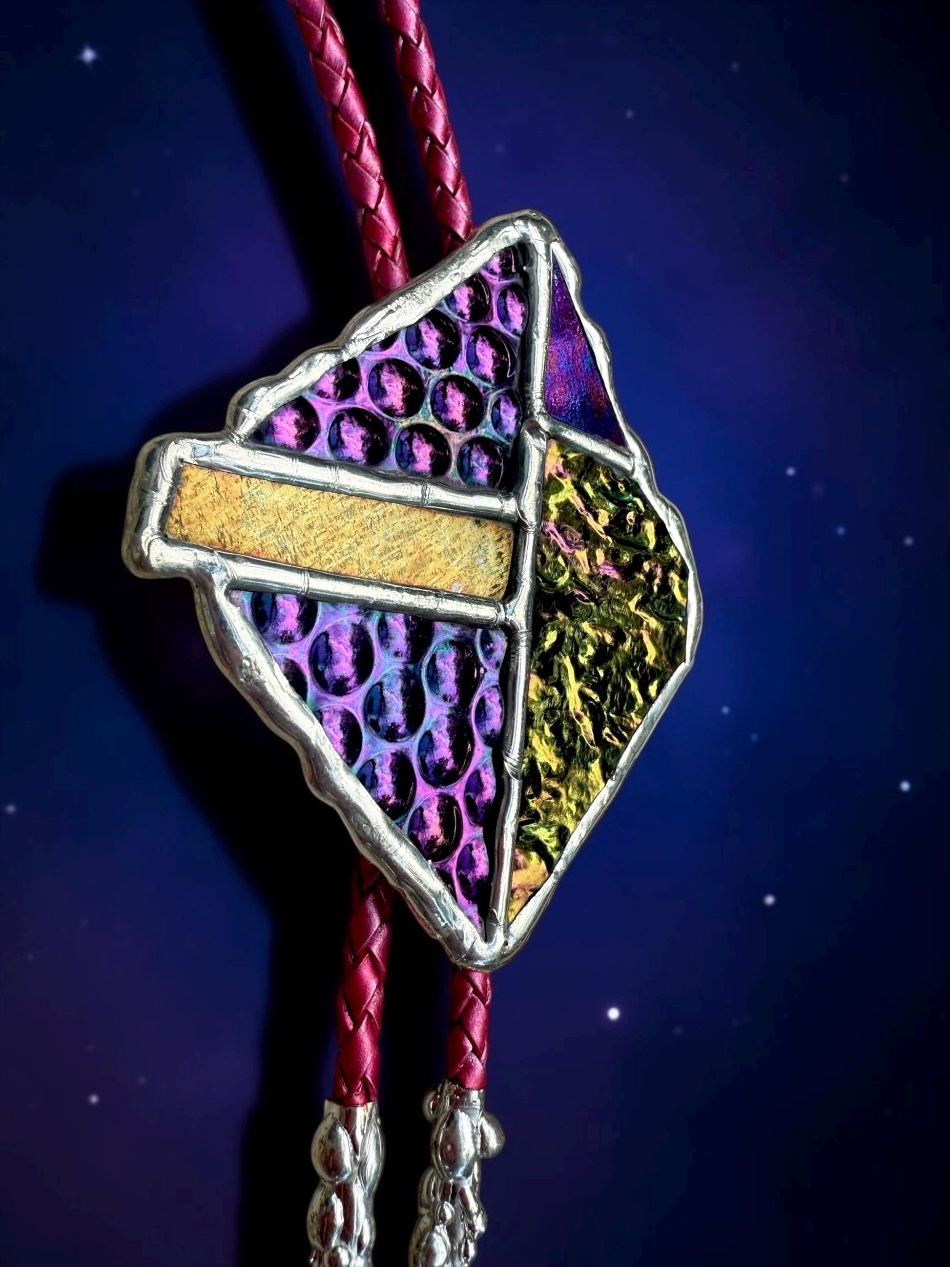 Brutalist Stained Glass Bolo Tie – Handmade Western Necklace | Whimsical Jewelry for Festival Fashion and Celestial Cowboy Vibes