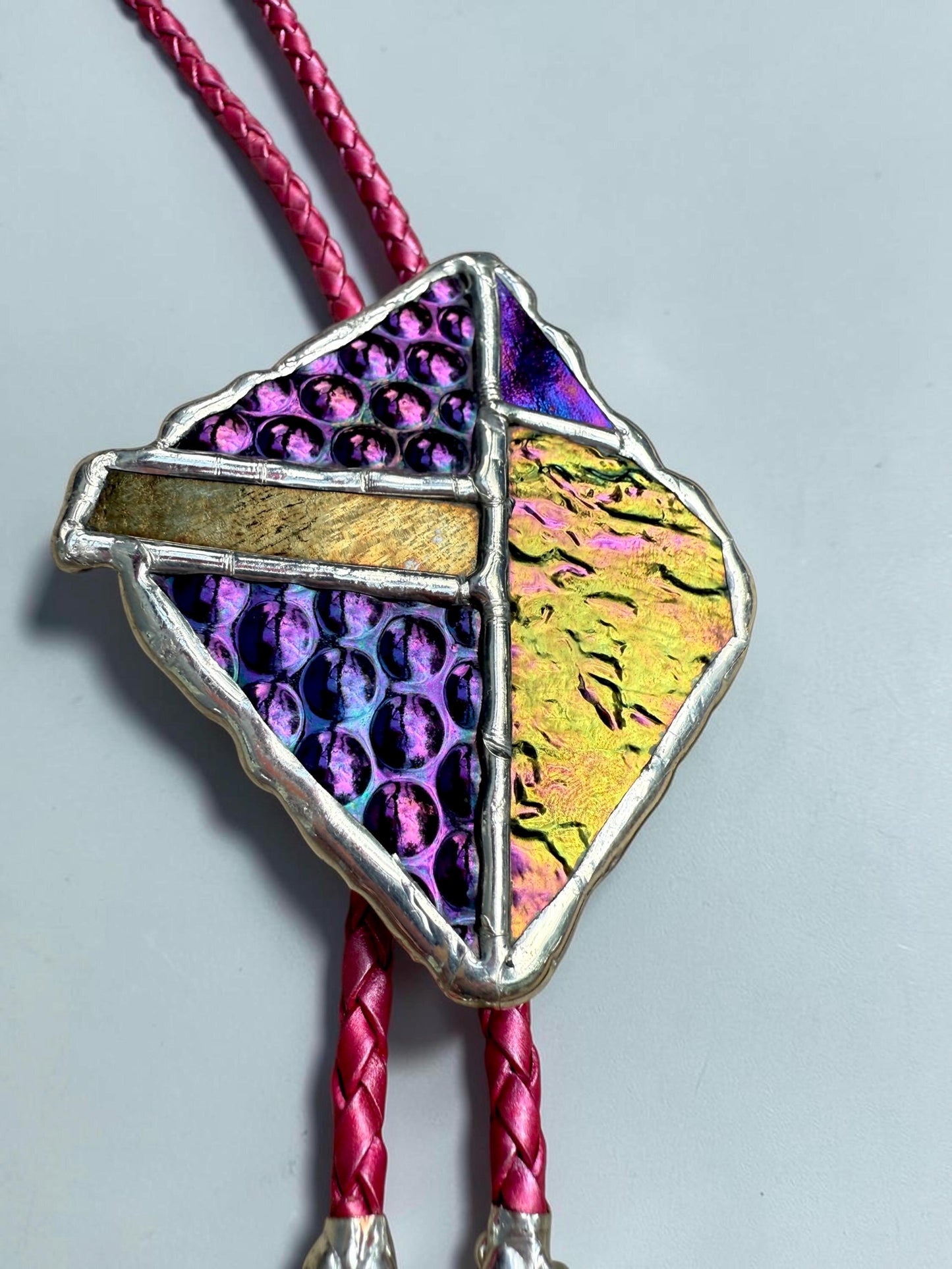 Brutalist Stained Glass Bolo Tie – Handmade Western Necklace | Whimsical Jewelry for Festival Fashion and Celestial Cowboy Vibes