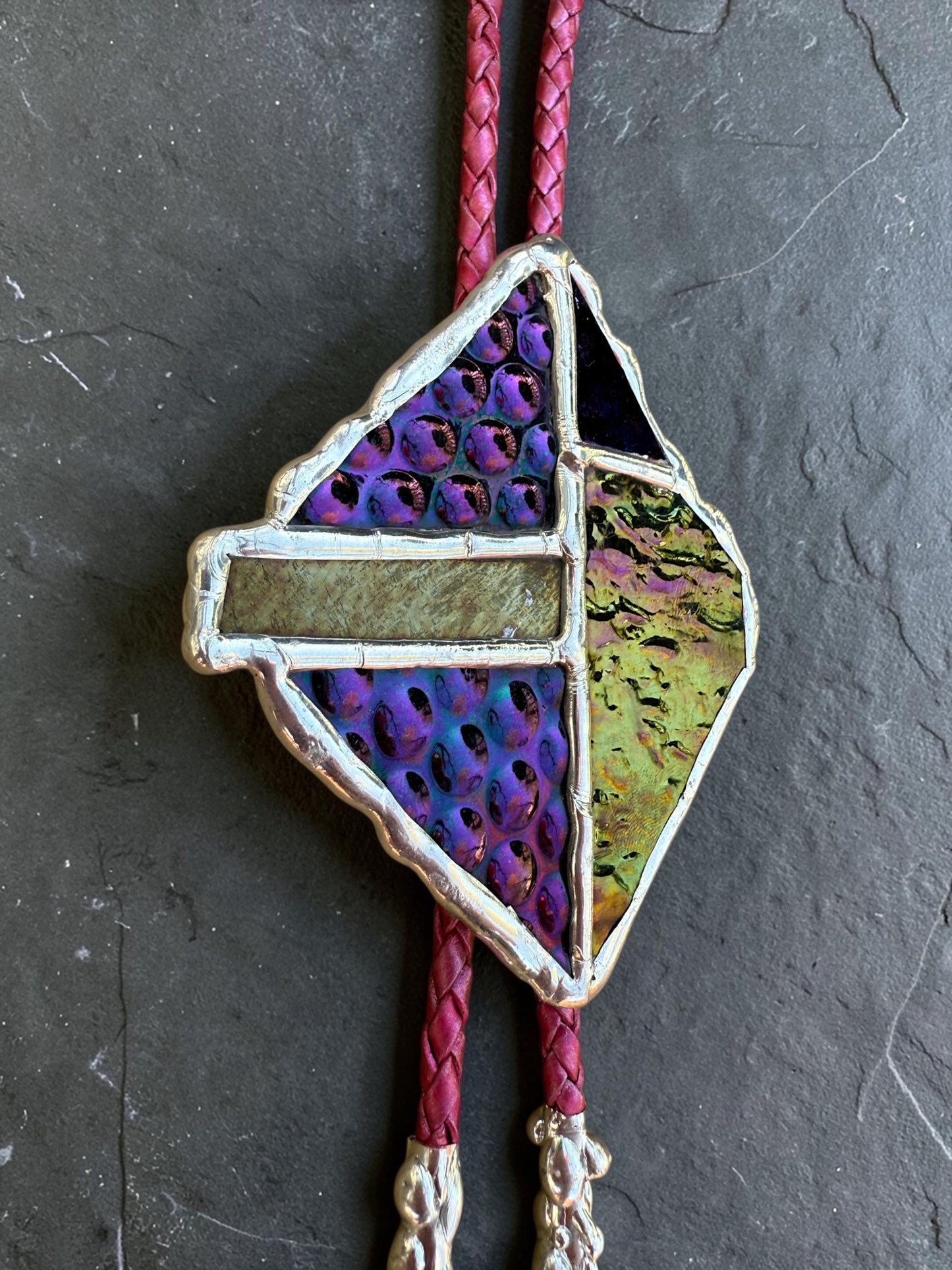 Brutalist Stained Glass Bolo Tie – Handmade Western Necklace | Whimsical Jewelry for Festival Fashion and Celestial Cowboy Vibes