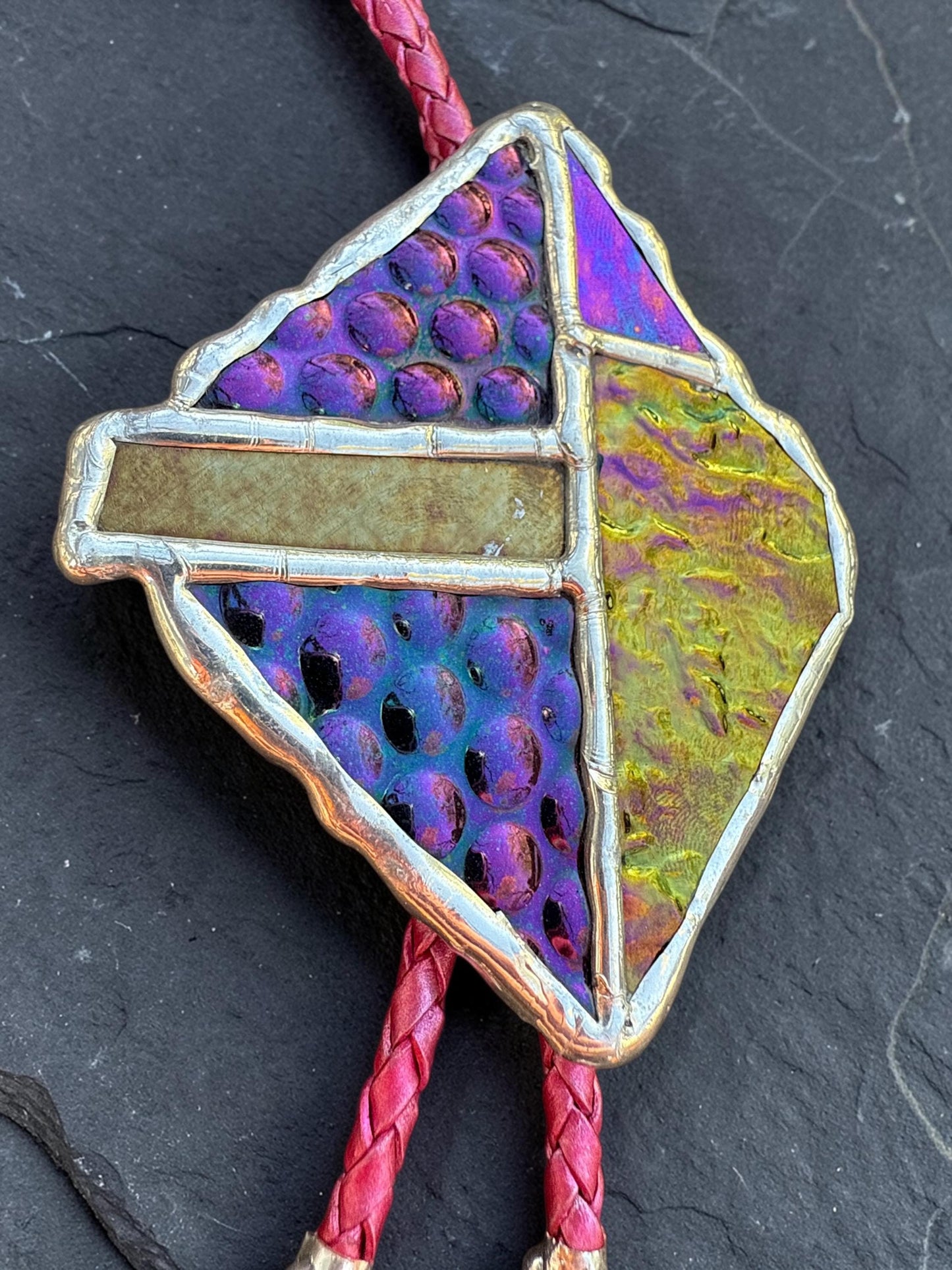 Brutalist Stained Glass Bolo Tie – Handmade Western Necklace | Whimsical Jewelry for Festival Fashion and Celestial Cowboy Vibes