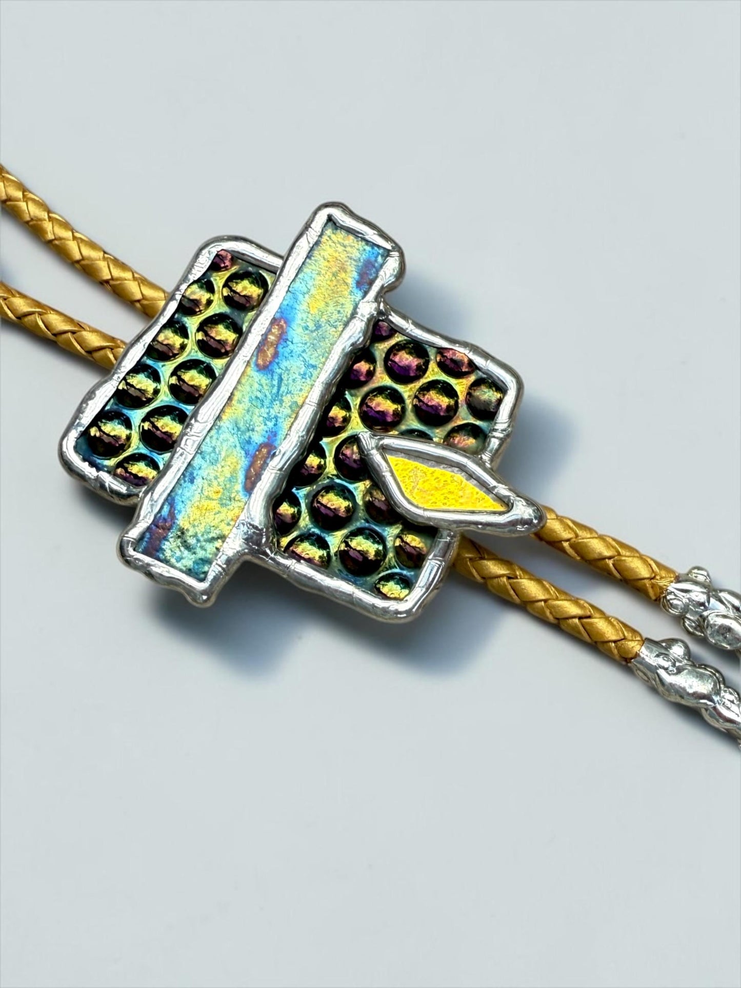 Cyberpunk Stained Glass Bolo Tie – Handmade Western Necklace | Whimsical Jewelry for Festival Fashion and Celestial Cowboy Vibes
