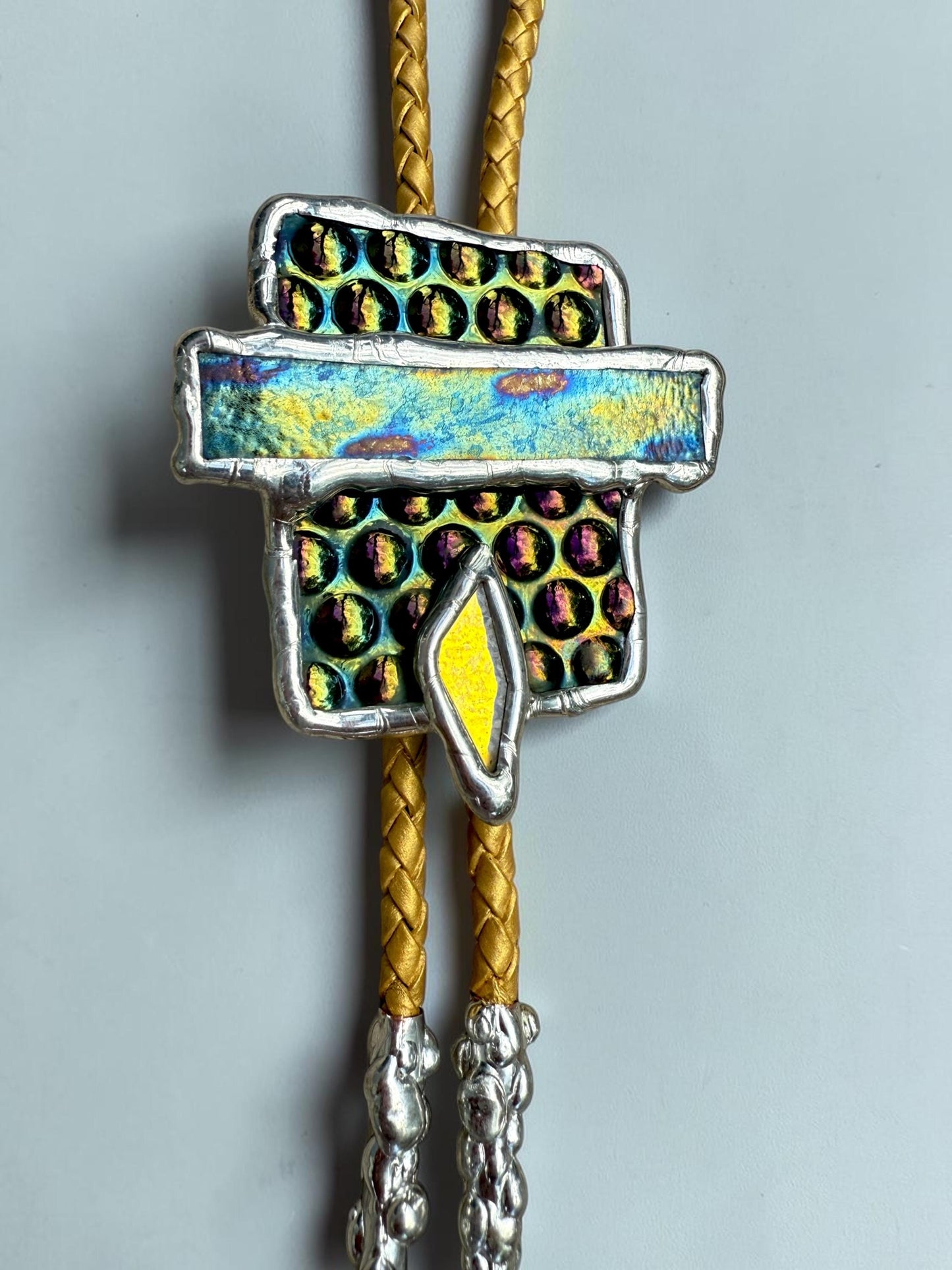 Cyberpunk Stained Glass Bolo Tie – Handmade Western Necklace | Whimsical Jewelry for Festival Fashion and Celestial Cowboy Vibes