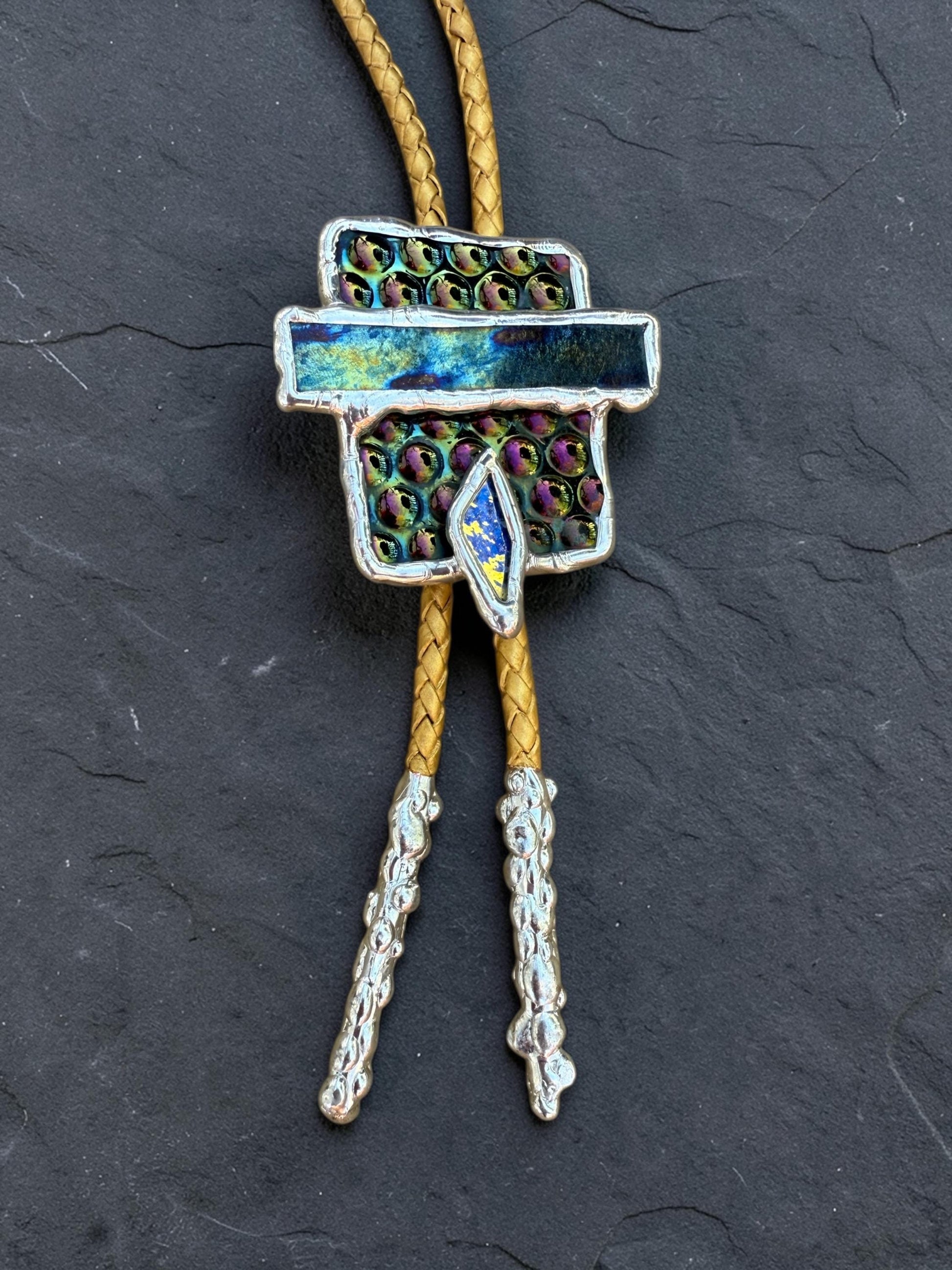 Cyberpunk Stained Glass Bolo Tie – Handmade Western Necklace | Whimsical Jewelry for Festival Fashion and Celestial Cowboy Vibes