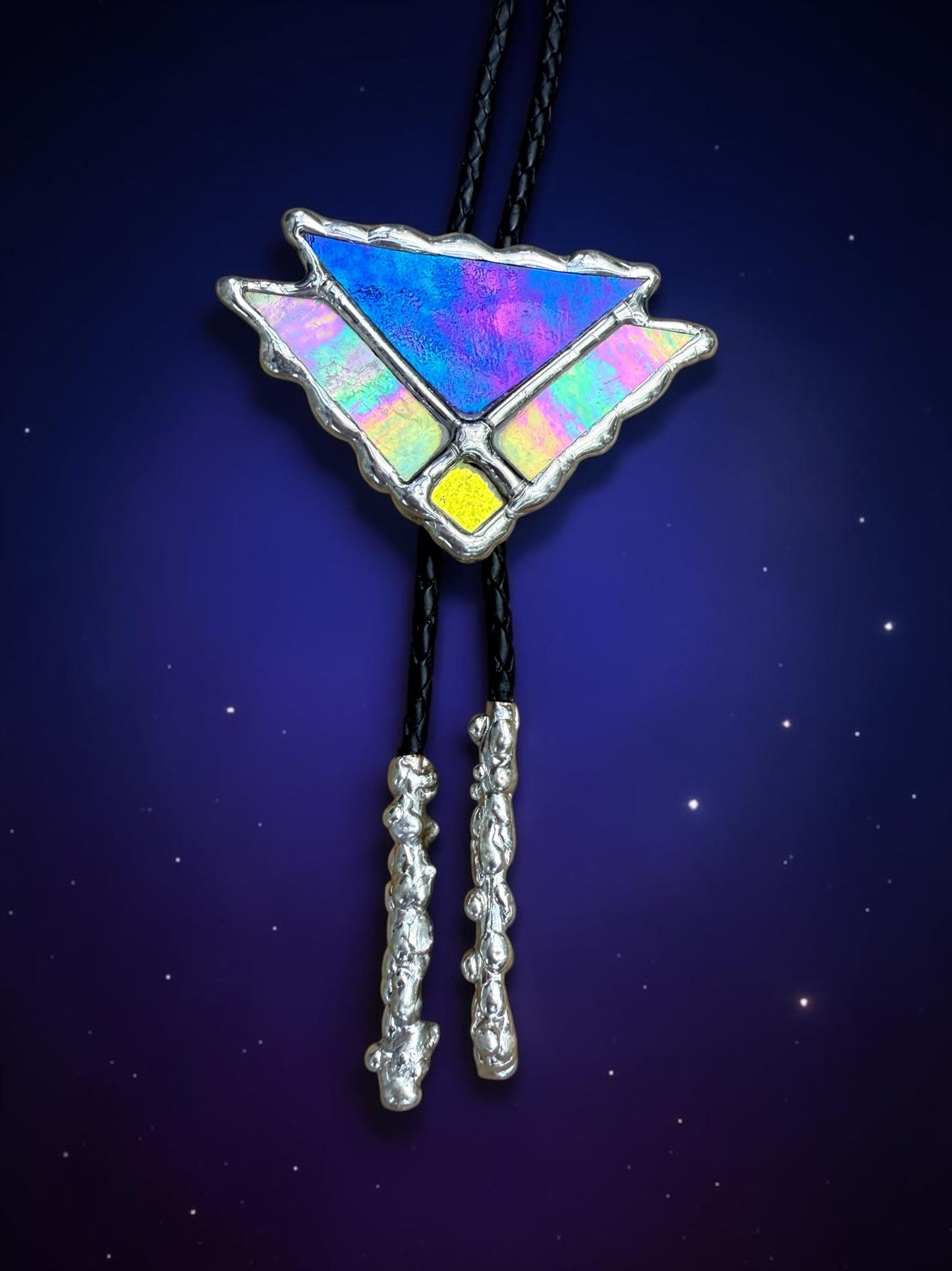 Art Deco Stained Glass Bolo Tie – Handmade Western Necklace | Whimsical Jewelry for Festival Fashion and Celestial Cowboy Vibes