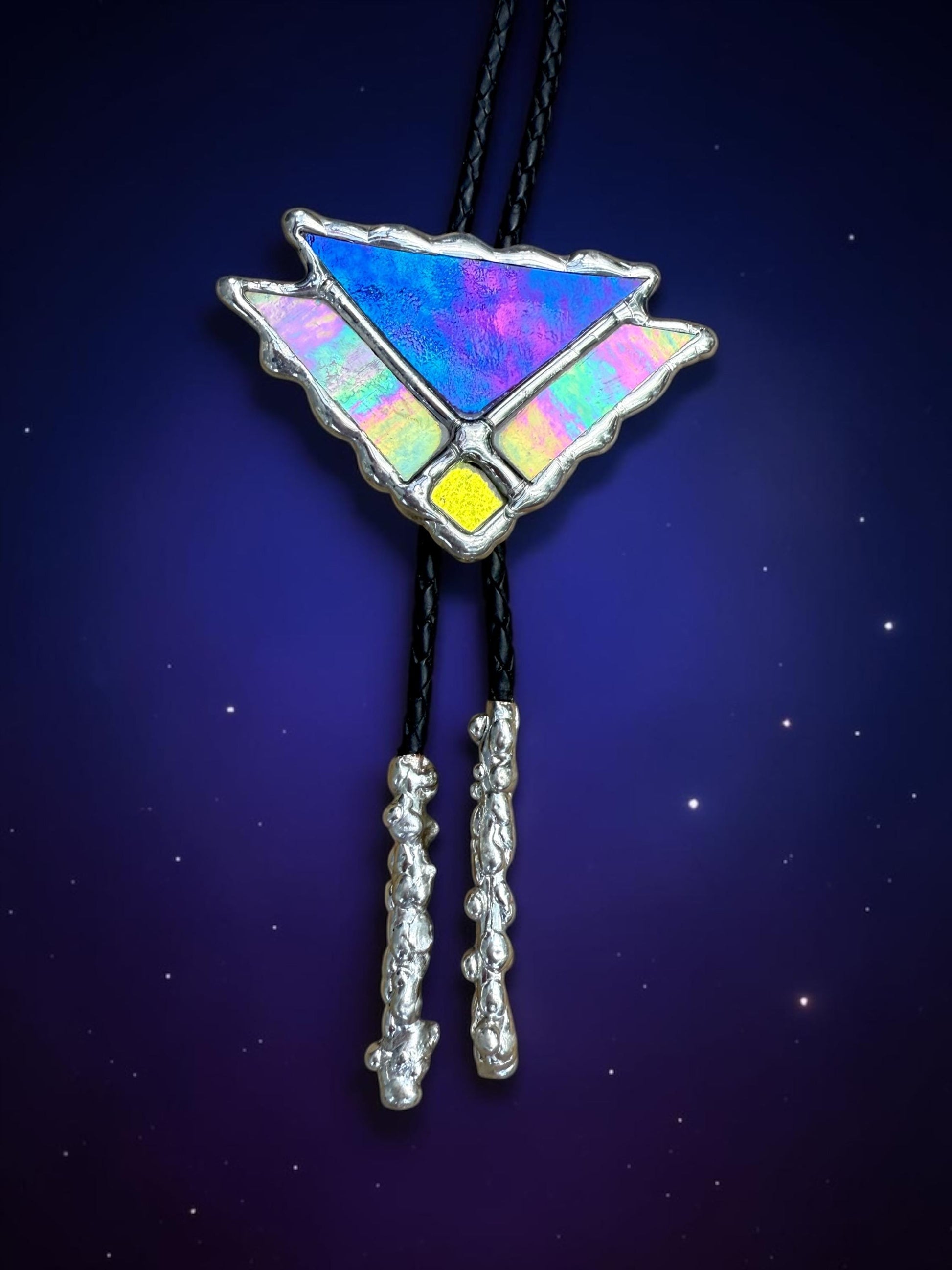 Art Deco Stained Glass Bolo Tie – Handmade Western Necklace | Whimsical Jewelry for Festival Fashion and Celestial Cowboy Vibes