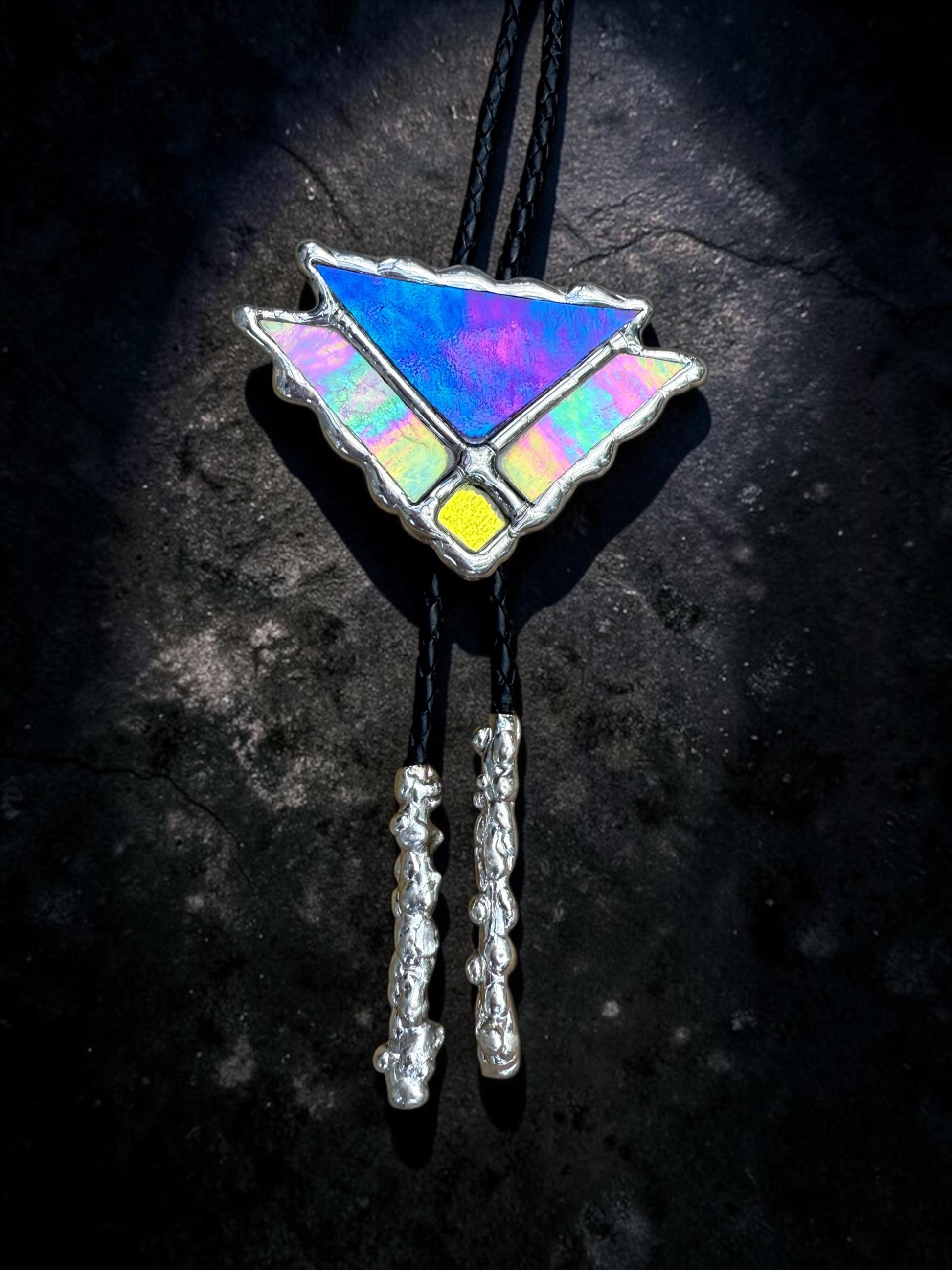 Art Deco Stained Glass Bolo Tie – Handmade Western Necklace | Whimsical Jewelry for Festival Fashion and Celestial Cowboy Vibes