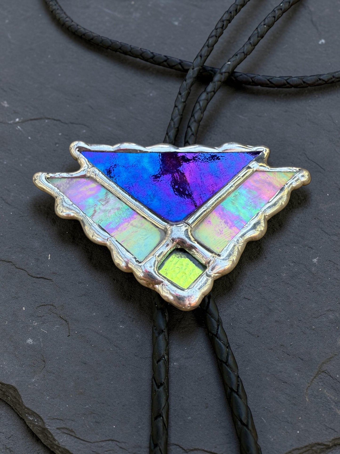 Art Deco Stained Glass Bolo Tie – Handmade Western Necklace | Whimsical Jewelry for Festival Fashion and Celestial Cowboy Vibes