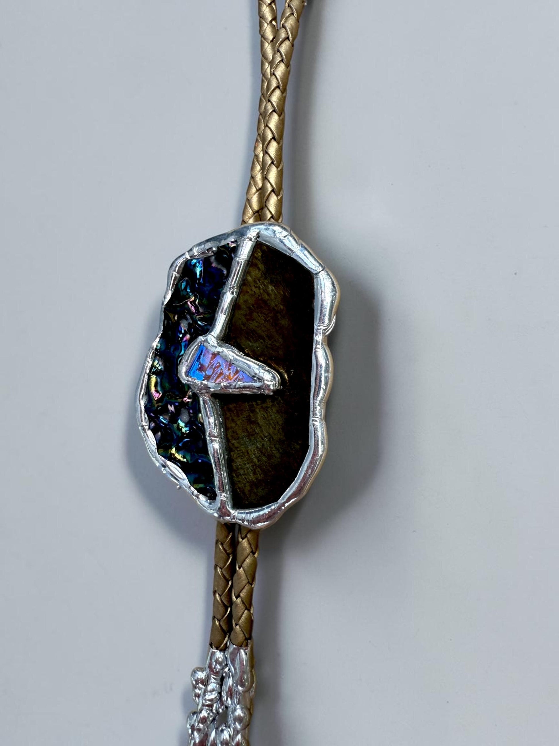 Moon Phase Whimsigoth Bolo Tie – Stained Glass Handmade Western Necklace | Whimsical Jewelry for Festival Fashion and Celestial Cowboy Vibes