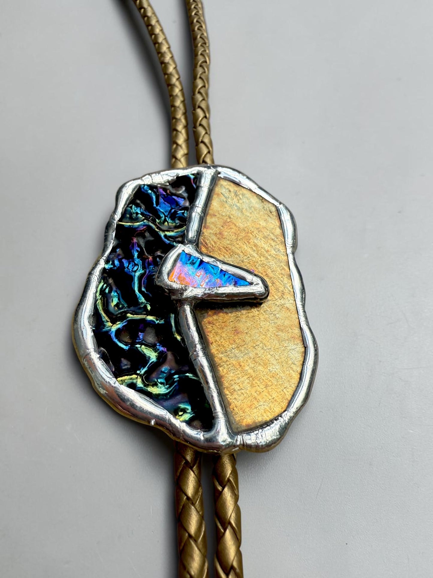 Moon Phase Whimsigoth Bolo Tie – Stained Glass Handmade Western Necklace | Whimsical Jewelry for Festival Fashion and Celestial Cowboy Vibes