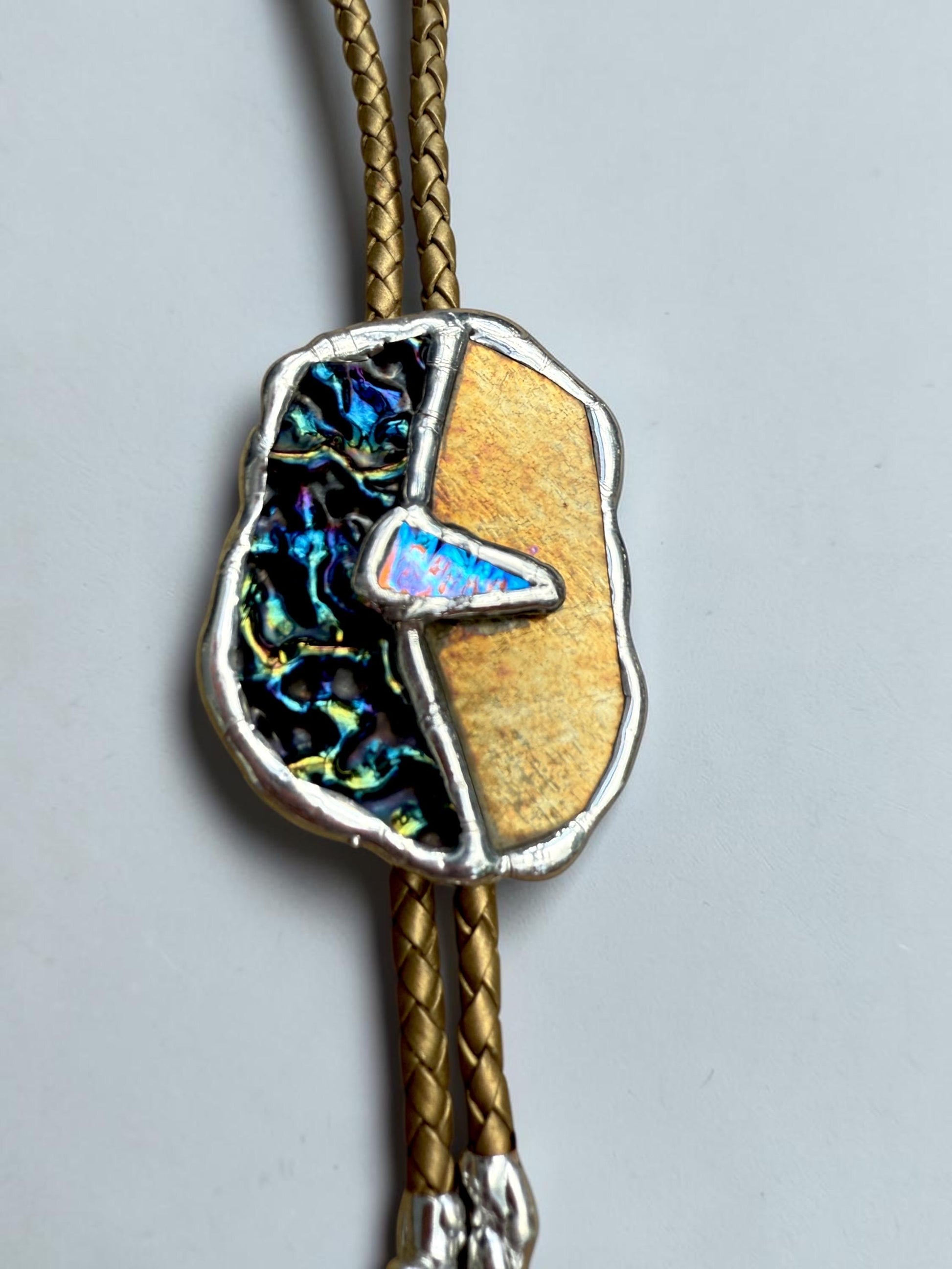 Moon Phase Whimsigoth Bolo Tie – Stained Glass Handmade Western Necklace | Whimsical Jewelry for Festival Fashion and Celestial Cowboy Vibes