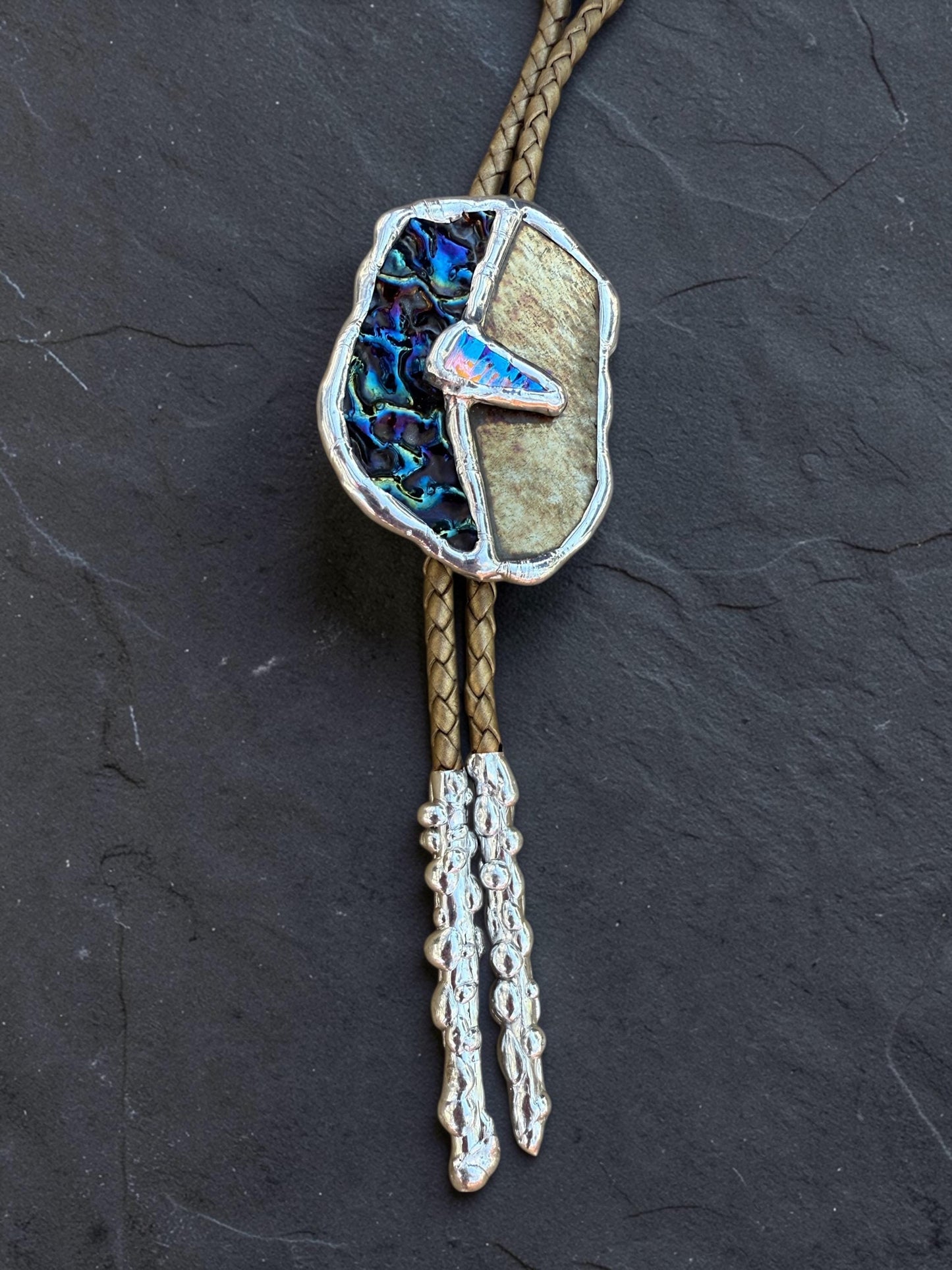 Moon Phase Whimsigoth Bolo Tie – Stained Glass Handmade Western Necklace | Whimsical Jewelry for Festival Fashion and Celestial Cowboy Vibes