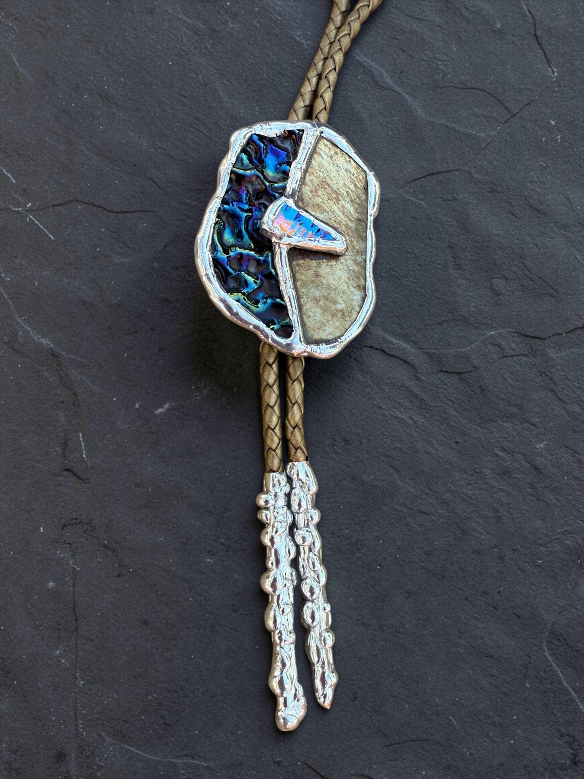 Moon Phase Whimsigoth Bolo Tie – Stained Glass Handmade Western Necklace | Whimsical Jewelry for Festival Fashion and Celestial Cowboy Vibes