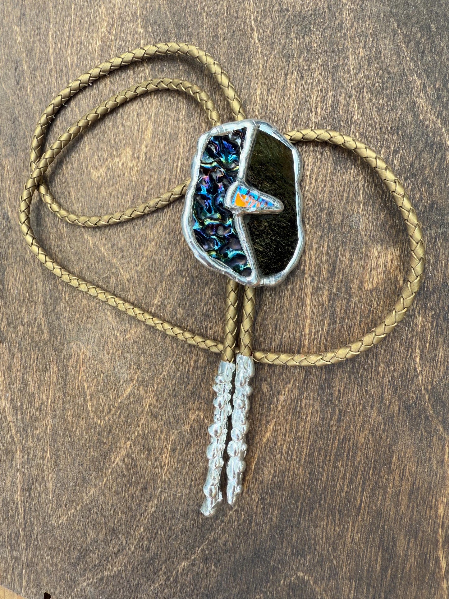 Moon Phase Whimsigoth Bolo Tie – Stained Glass Handmade Western Necklace | Whimsical Jewelry for Festival Fashion and Celestial Cowboy Vibes