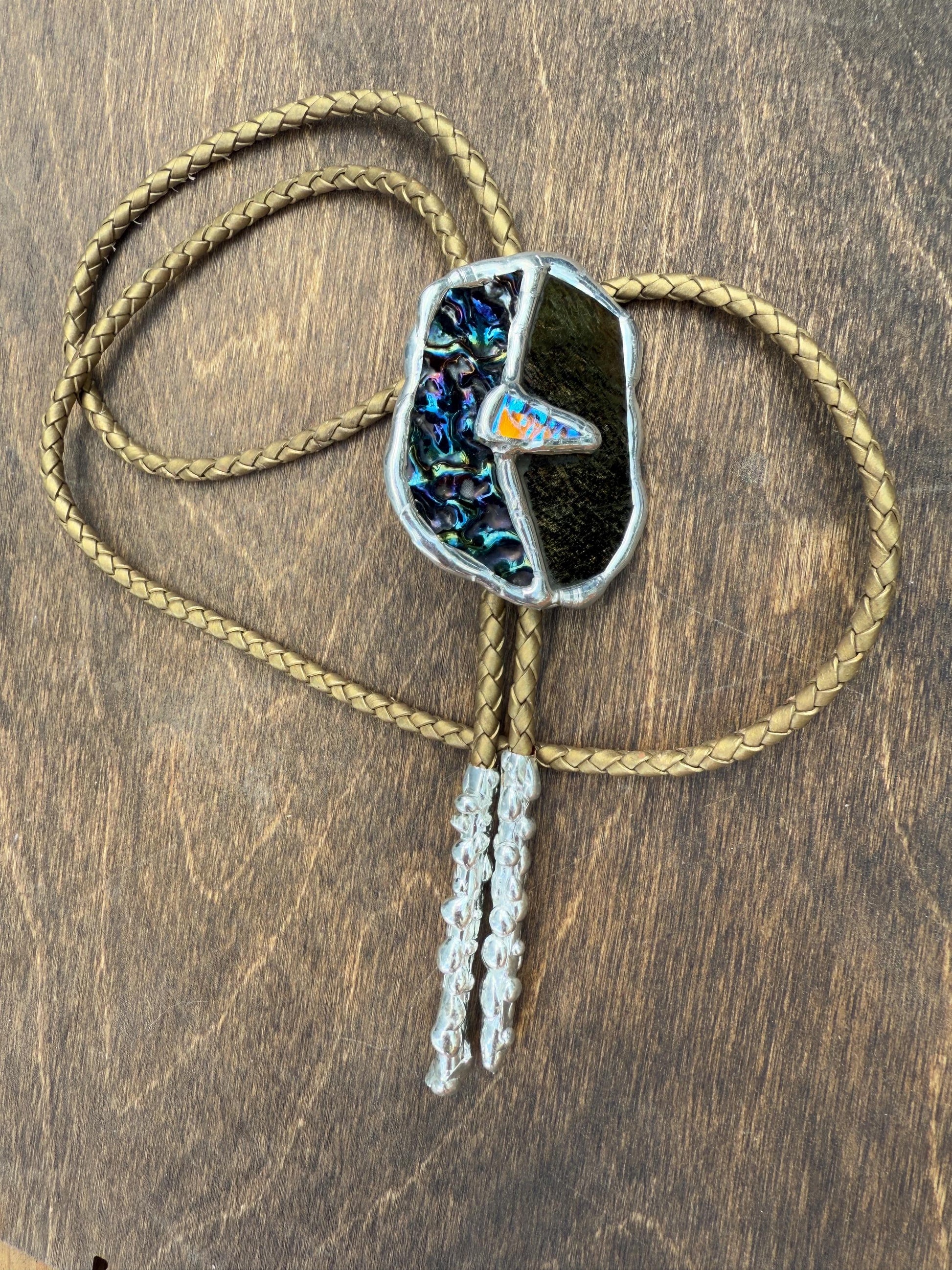 Moon Phase Whimsigoth Bolo Tie – Stained Glass Handmade Western Necklace | Whimsical Jewelry for Festival Fashion and Celestial Cowboy Vibes