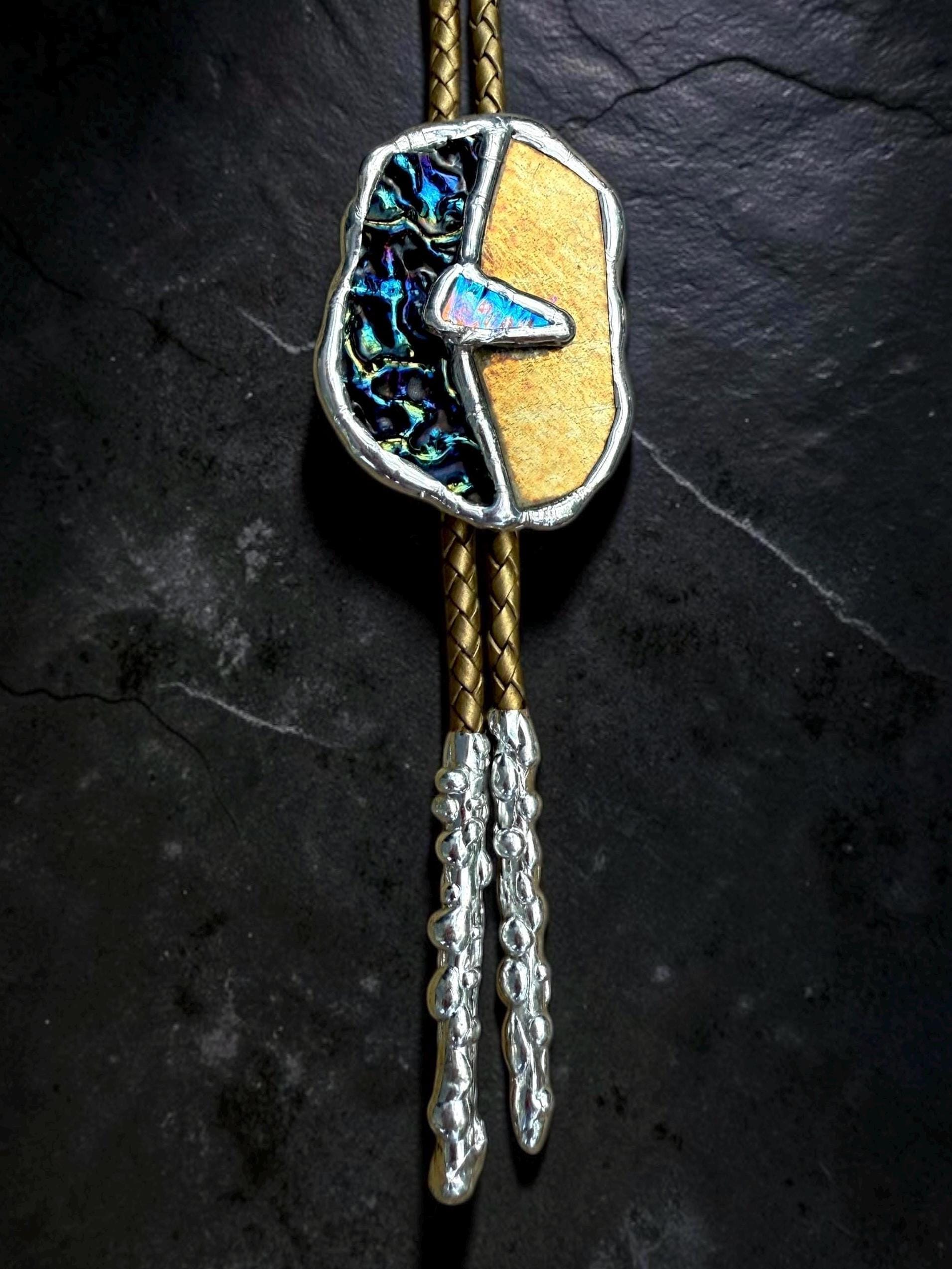 Moon Phase Whimsigoth Bolo Tie – Stained Glass Handmade Western Necklace | Whimsical Jewelry for Festival Fashion and Celestial Cowboy Vibes