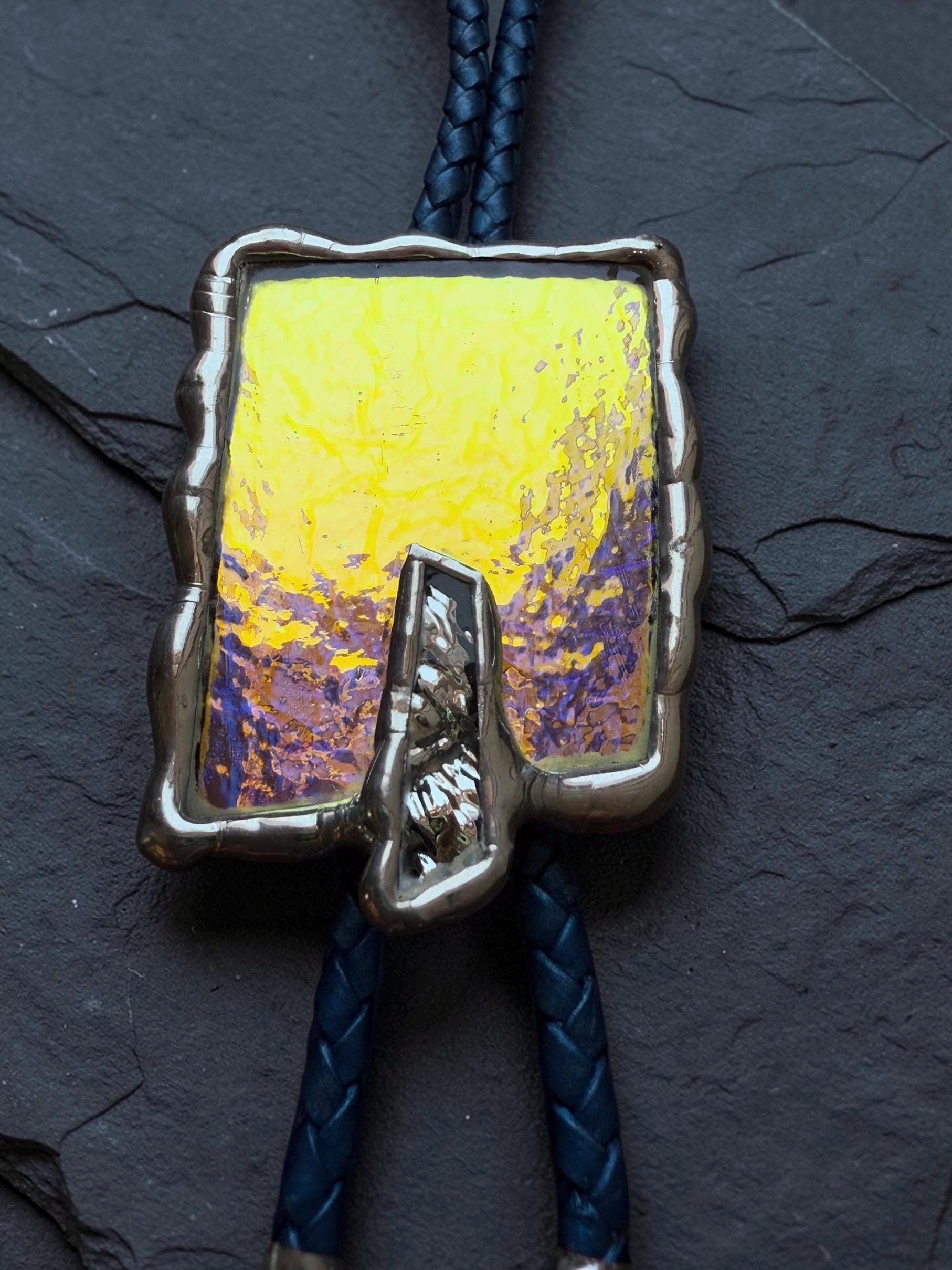 Stained Glass Bolo Tie – Handmade Western Statement Necklace | Whimsical Jewelry for Festival Fashion and Celestial Cowboy Vibes, Unisex