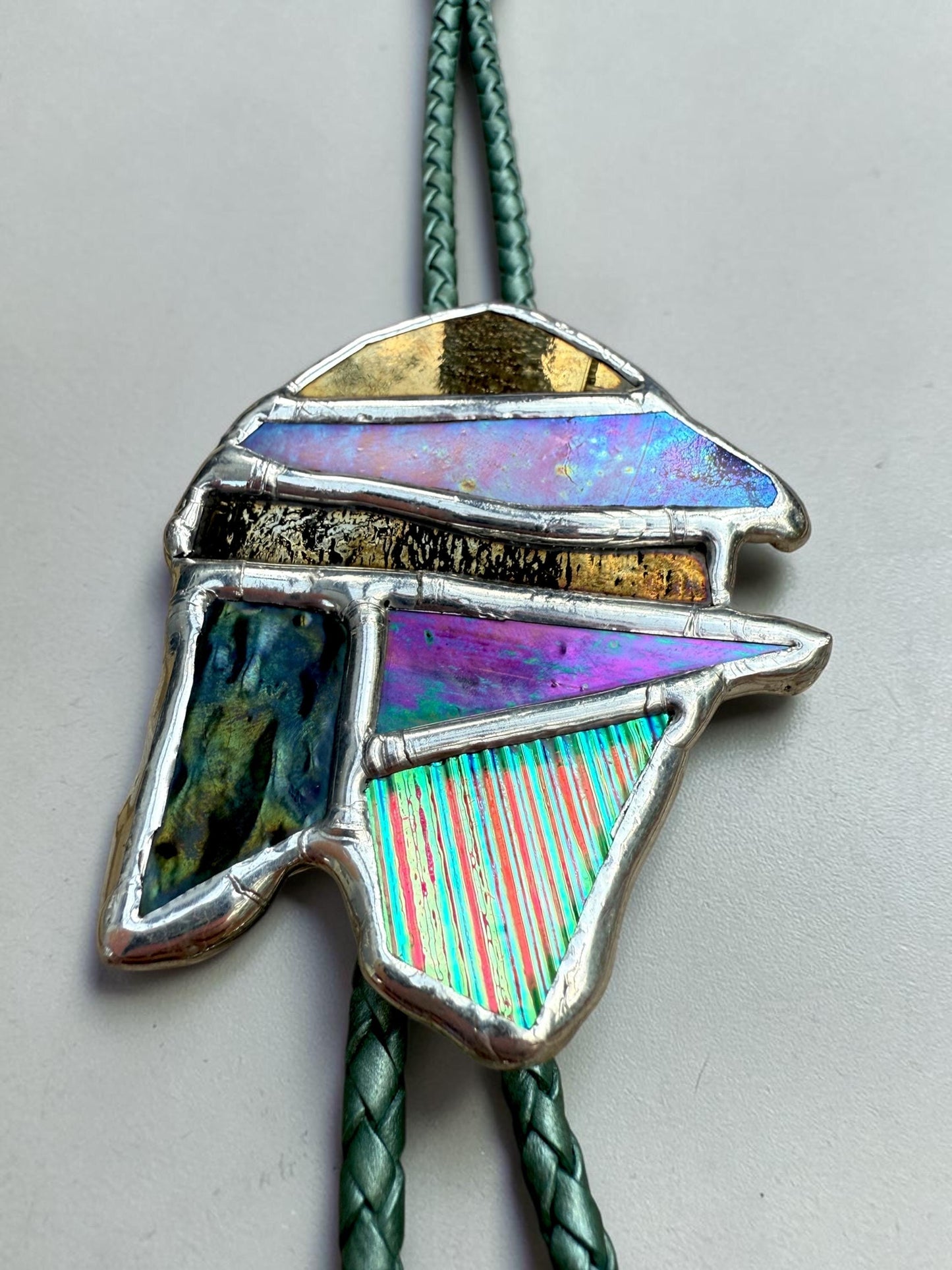 Whimsigoth Stained Glass Bolo Tie – Iridescent Handmade Western Necklace | Whimsical Jewelry for Festival Fashion and Celestial Cowboy Vibes