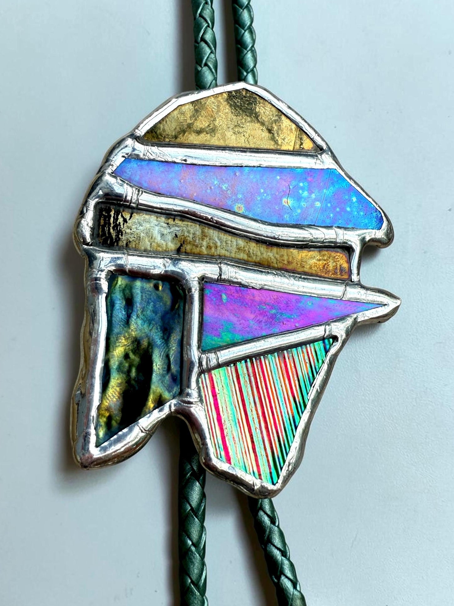 Whimsigoth Stained Glass Bolo Tie – Iridescent Handmade Western Necklace | Whimsical Jewelry for Festival Fashion and Celestial Cowboy Vibes