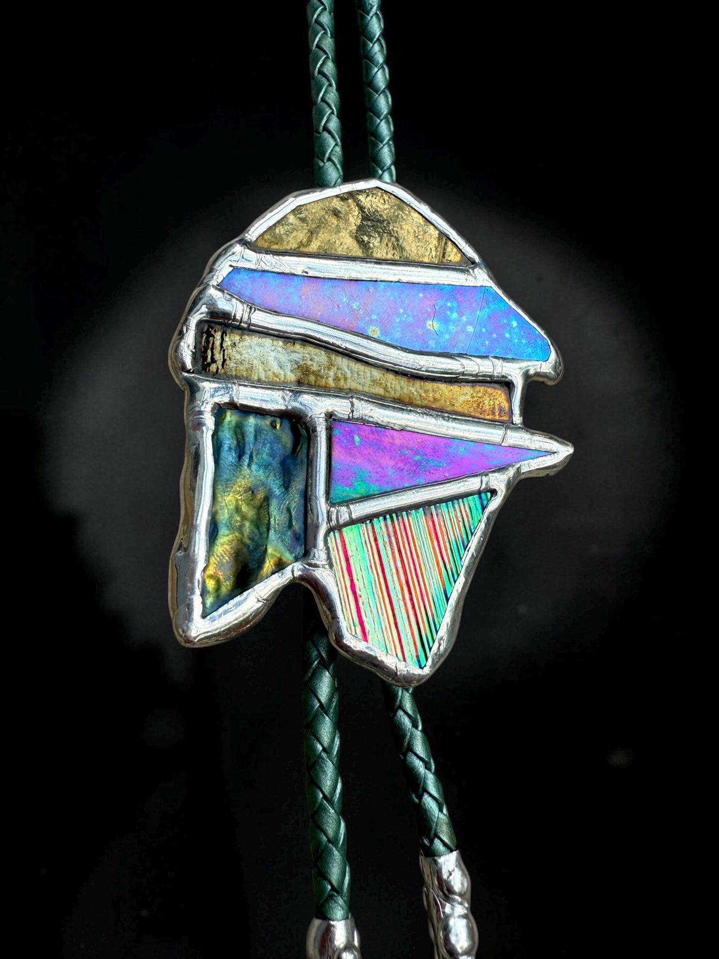 Whimsigoth Stained Glass Bolo Tie – Iridescent Handmade Western Necklace | Whimsical Jewelry for Festival Fashion and Celestial Cowboy Vibes