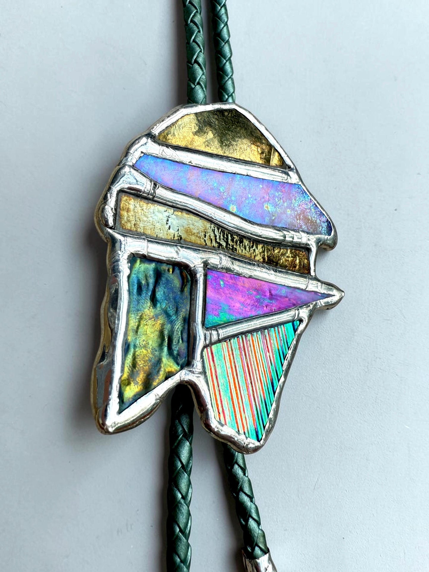 Whimsigoth Stained Glass Bolo Tie – Iridescent Handmade Western Necklace | Whimsical Jewelry for Festival Fashion and Celestial Cowboy Vibes