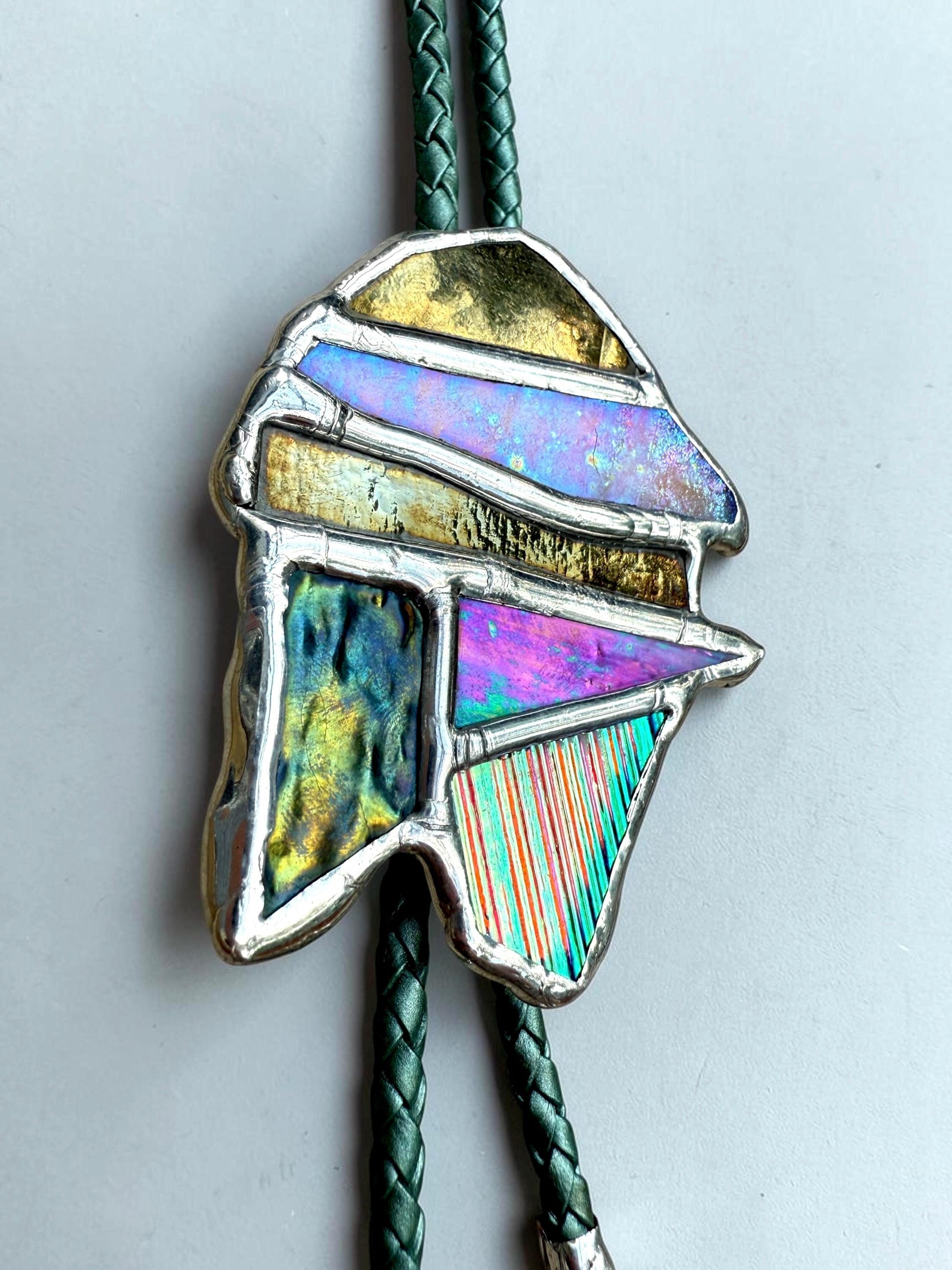 Whimsigoth Stained Glass Bolo Tie – Iridescent Handmade Western Necklace | Whimsical Jewelry for Festival Fashion and Celestial Cowboy Vibes