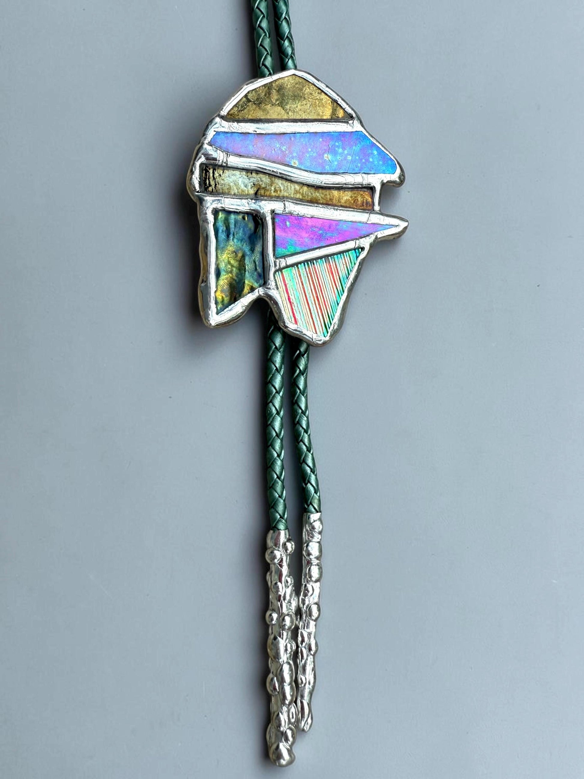 Whimsigoth Stained Glass Bolo Tie – Iridescent Handmade Western Necklace | Whimsical Jewelry for Festival Fashion and Celestial Cowboy Vibes