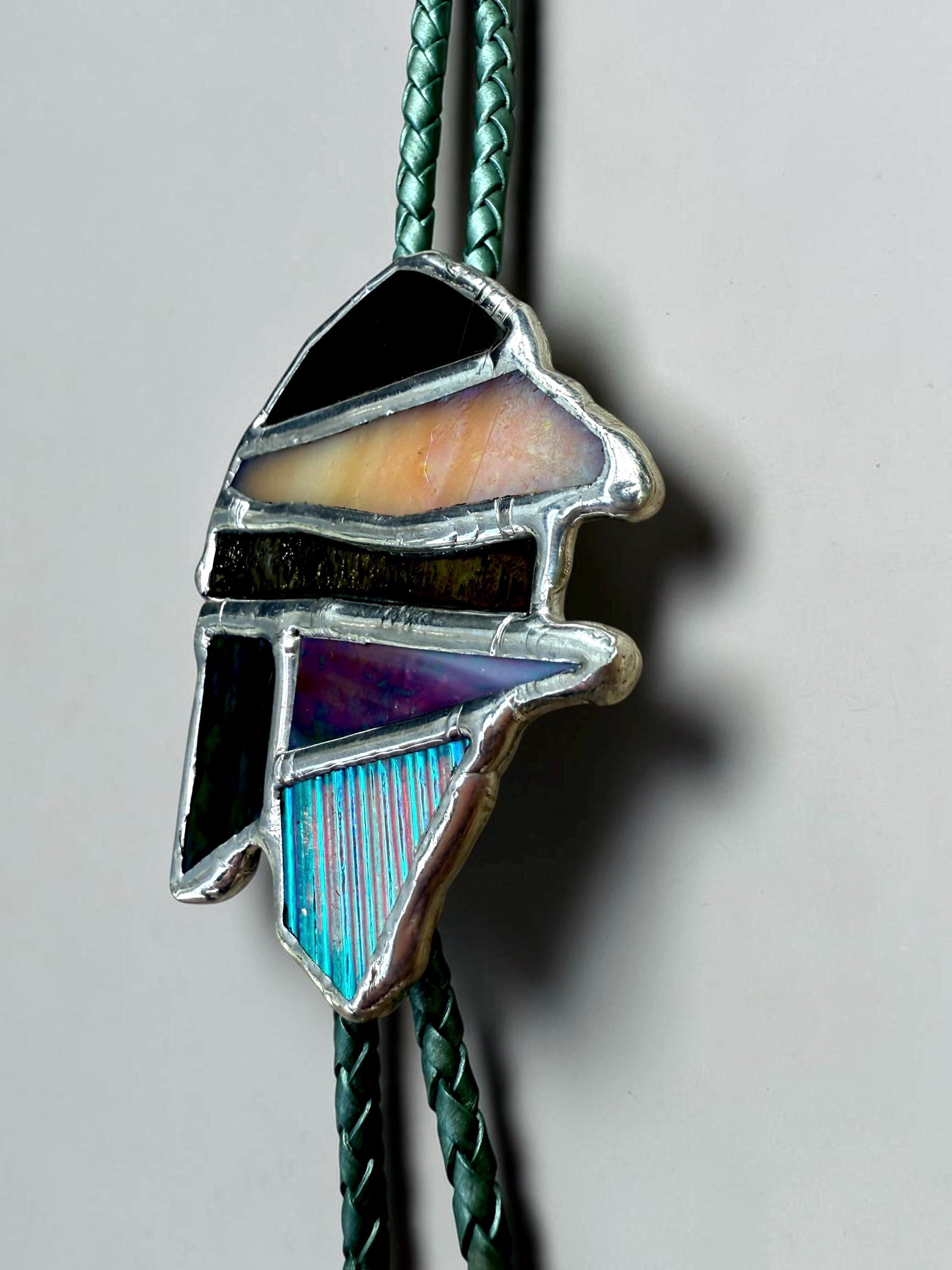 Whimsigoth Stained Glass Bolo Tie – Iridescent Handmade Western Necklace | Whimsical Jewelry for Festival Fashion and Celestial Cowboy Vibes