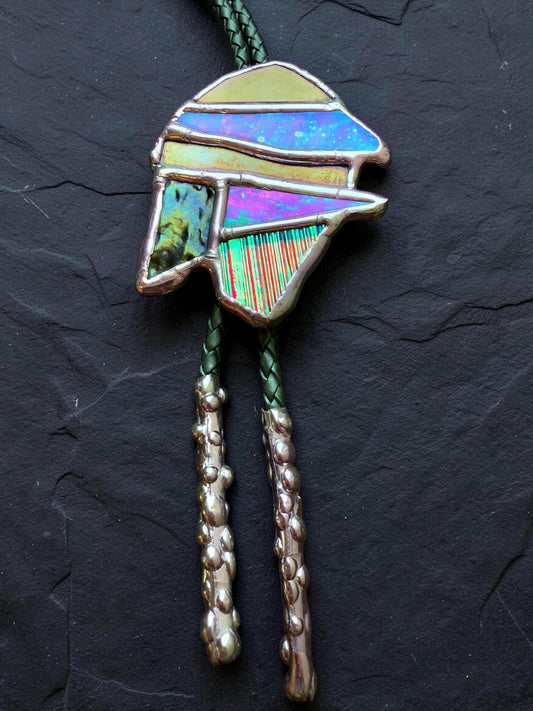 Whimsigoth Stained Glass Bolo Tie – Iridescent Handmade Western Necklace | Whimsical Jewelry for Festival Fashion and Celestial Cowboy Vibes