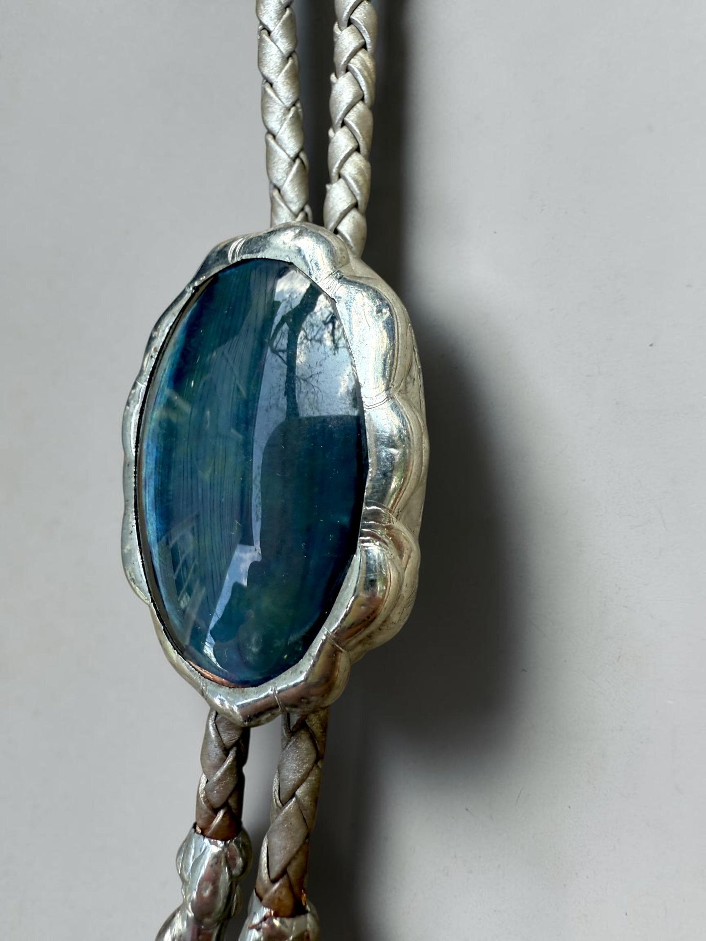Whimsigoth Blue Stained Glass Bolo Tie – Handmade Western Statement Necklace | Whimsical Jewelry for Festival Fashion, Celestial Fairy Vibes