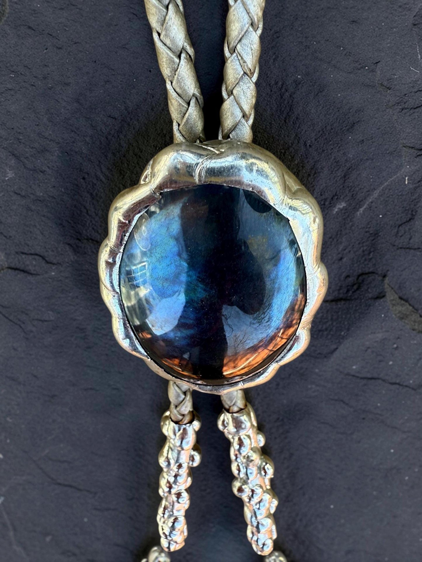 Whimsigoth Blue Stained Glass Bolo Tie – Handmade Western Statement Necklace | Whimsical Jewelry for Festival Fashion, Celestial Fairy Vibes