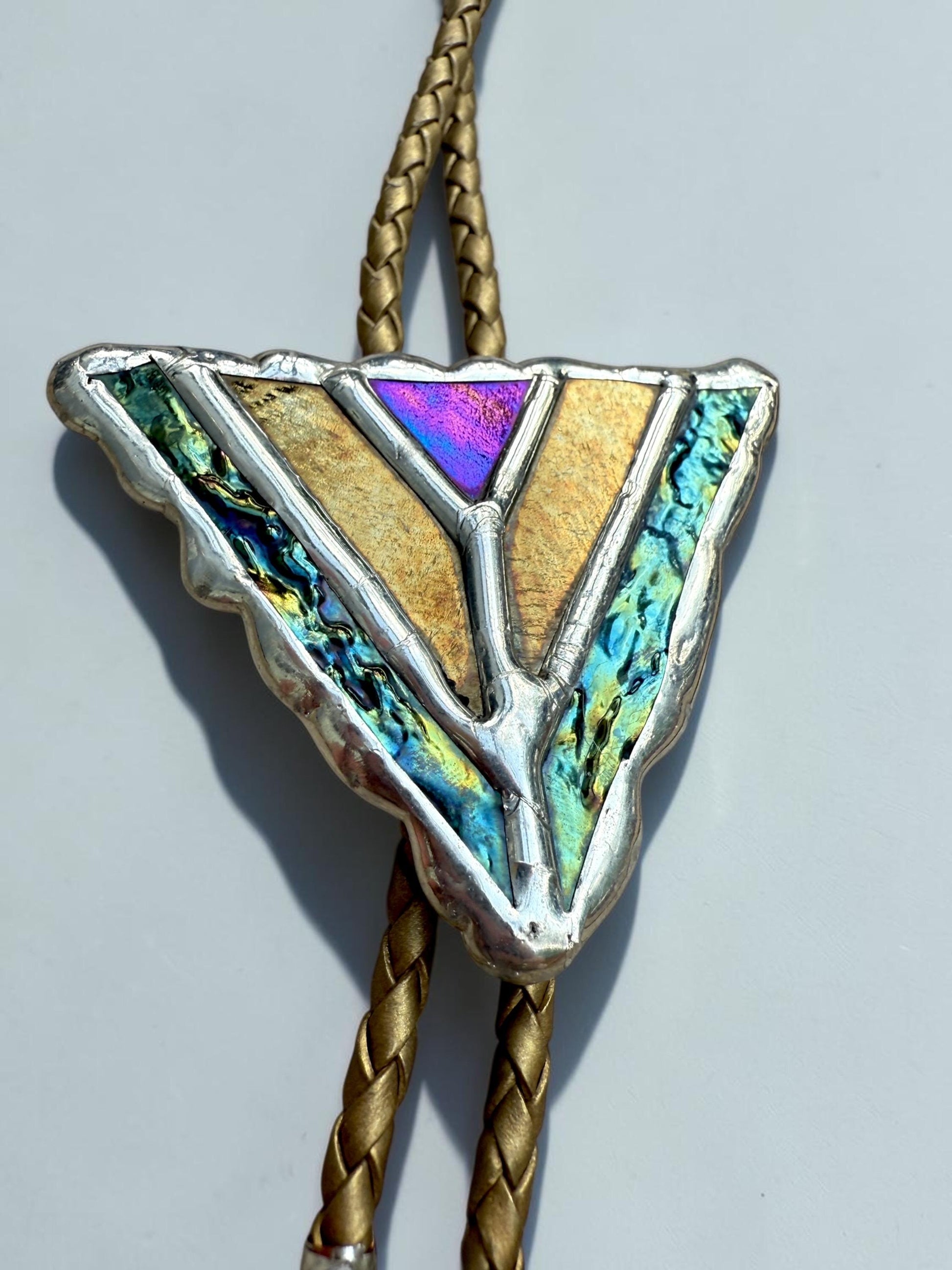 Art Deco Stained Glass Bolo Tie – Whimsigoth Handmade Western Statement Necklace – Whimsical Jewelry for Festival Fashion + Celestial Vibes