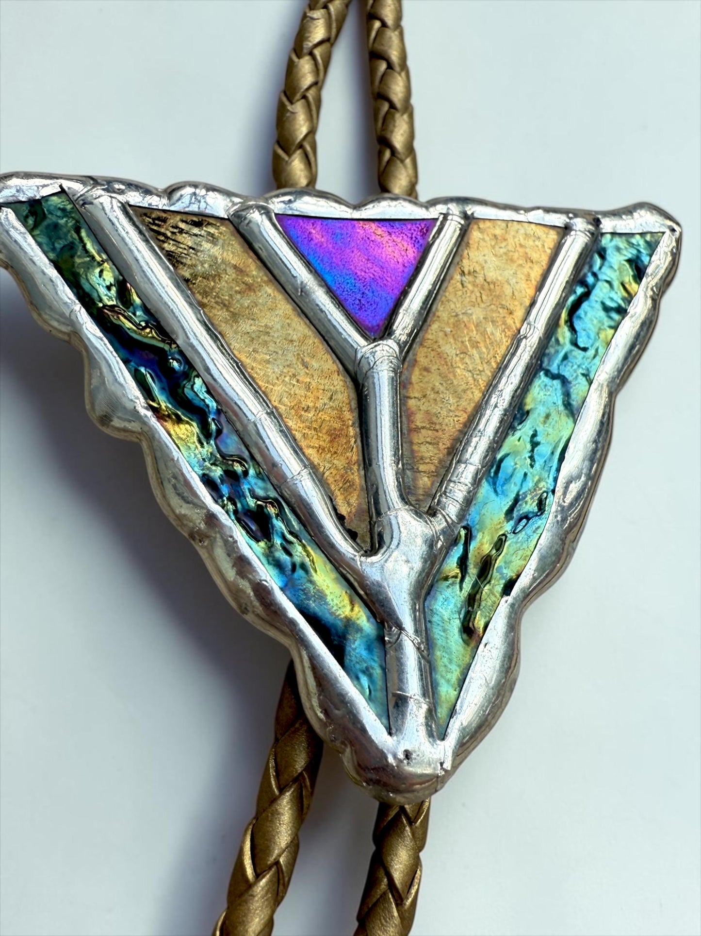 Art Deco Stained Glass Bolo Tie – Whimsigoth Handmade Western Statement Necklace – Whimsical Jewelry for Festival Fashion + Celestial Vibes