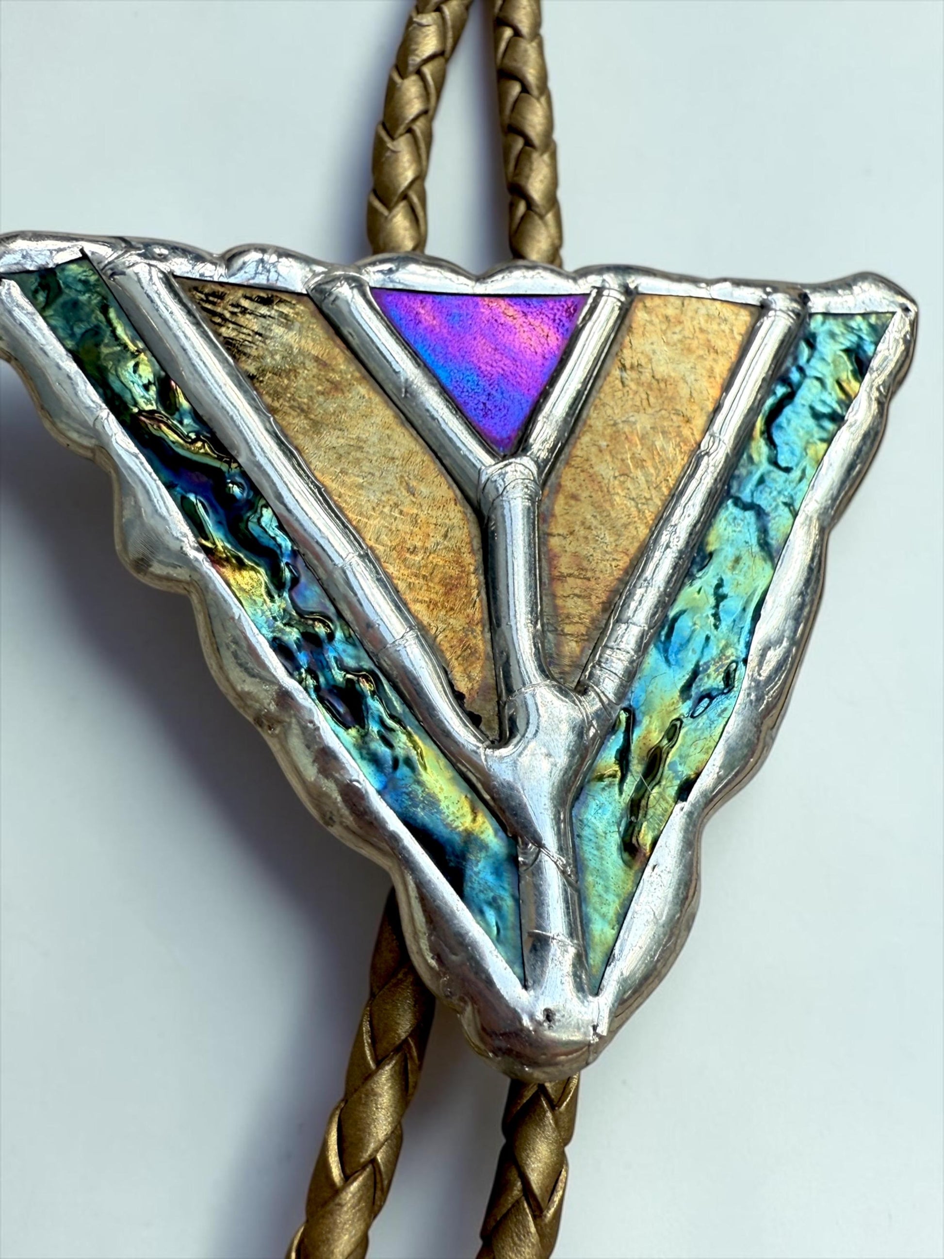 Art Deco Stained Glass Bolo Tie – Whimsigoth Handmade Western Statement Necklace – Whimsical Jewelry for Festival Fashion + Celestial Vibes