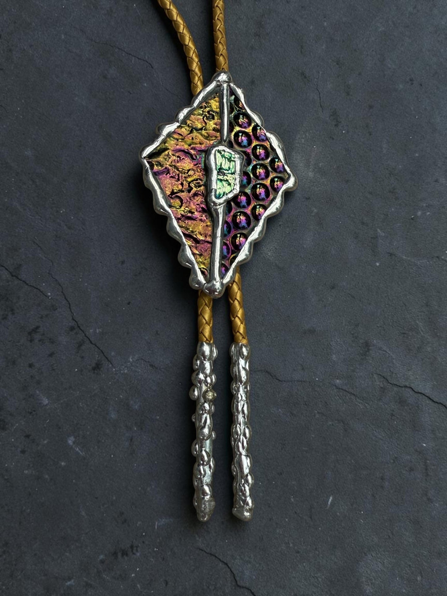 Whimsigoth Stained Glass Bolo Tie – Holographic Handmade Western Statement Necklace – Whimsical Jewelry for Celestial Festival Fashion