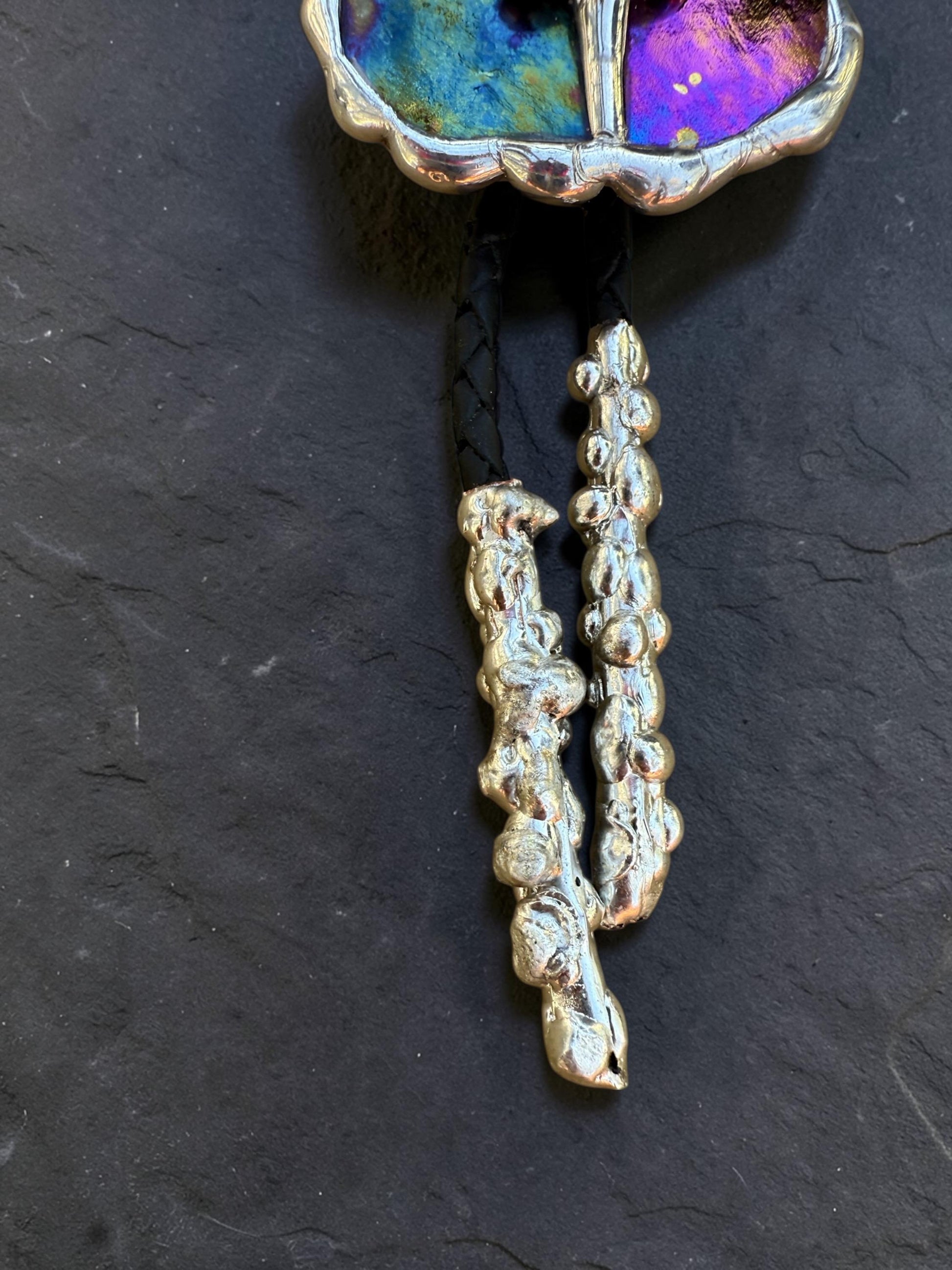 Celestial Stained Glass Bolo Tie – Holographic Handmade Western Statement Necklace – Fantasy Jewelry for Whimsigoth Festival Fashion