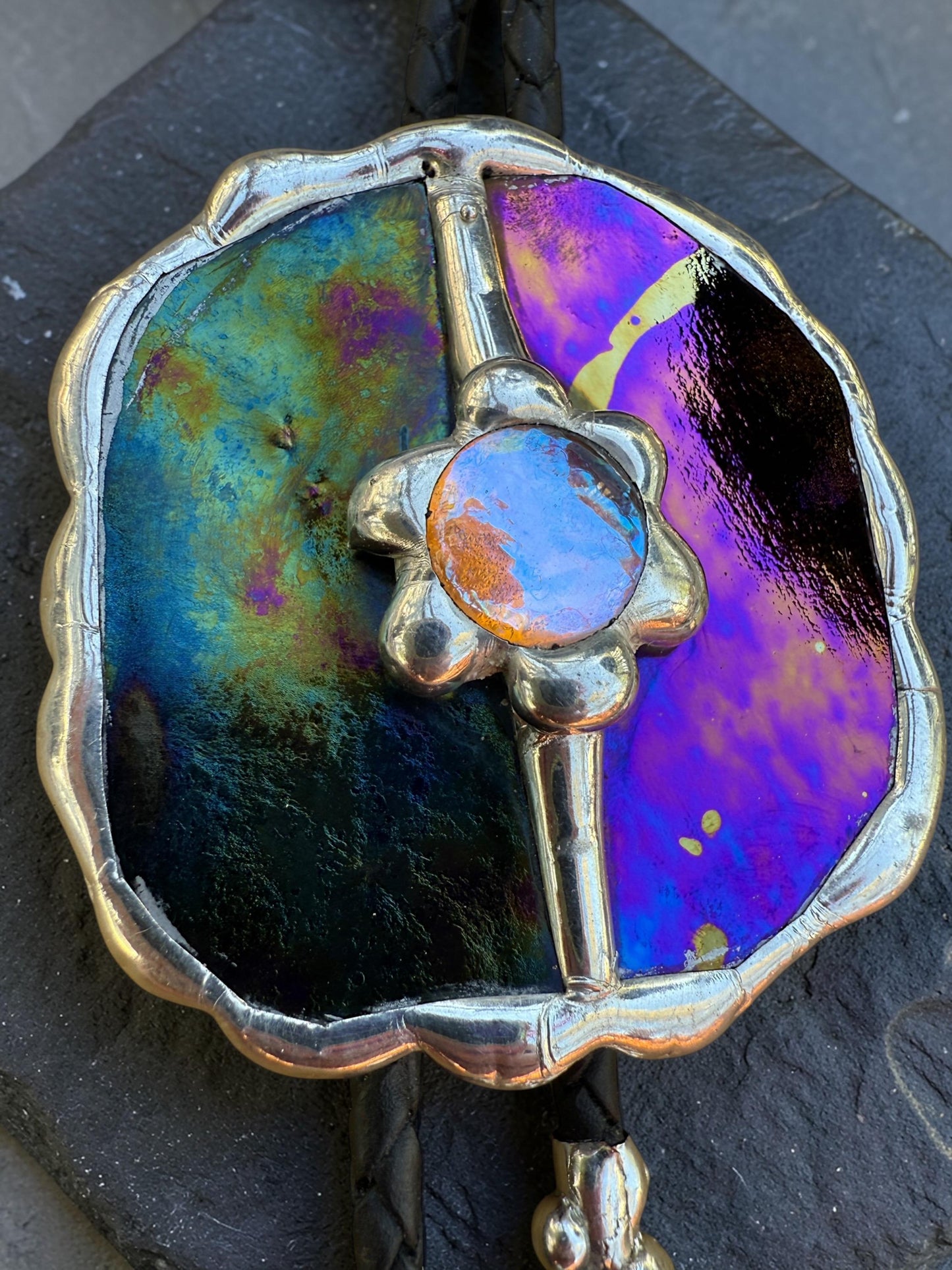 Celestial Stained Glass Bolo Tie – Holographic Handmade Western Statement Necklace – Fantasy Jewelry for Whimsigoth Festival Fashion