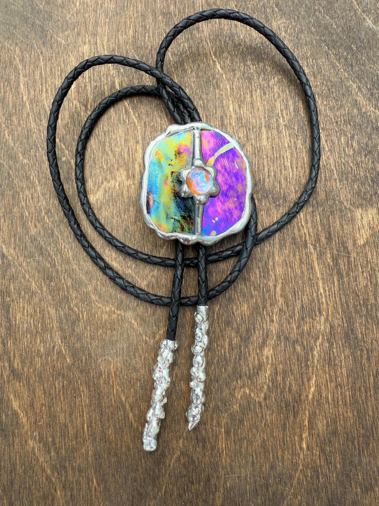 Celestial Stained Glass Bolo Tie – Holographic Handmade Western Statement Necklace – Fantasy Jewelry for Whimsigoth Festival Fashion
