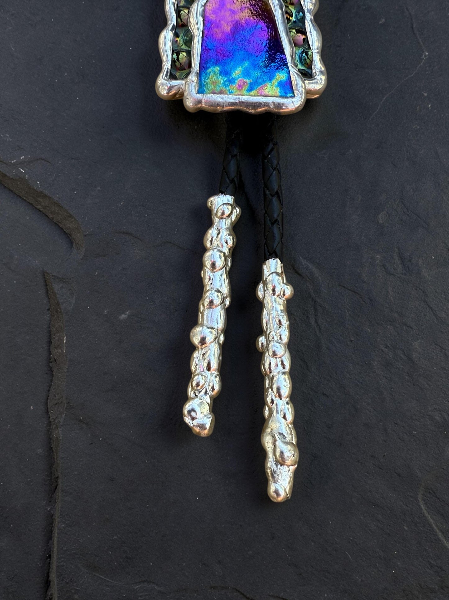 Brutalist Stained Glass Bolo Tie – Handmade Western Necklace | Whimsical Jewelry for Festival Fashion and Celestial Cowboy Vibes
